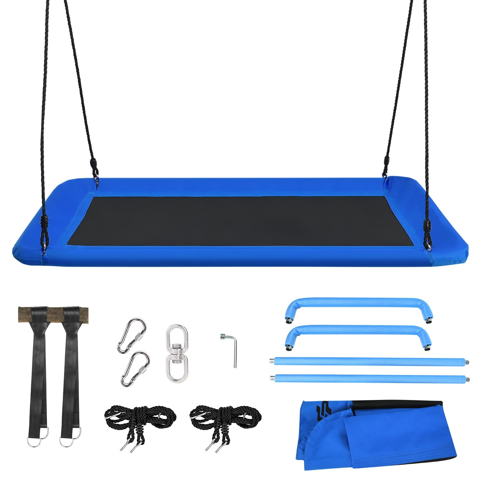 Baloiço com Cordas Reguláveis para Crianças Estrutura em Aço Impermeável para Interior e Exterior Pórtico Pátio Azul 150 x 80 cm