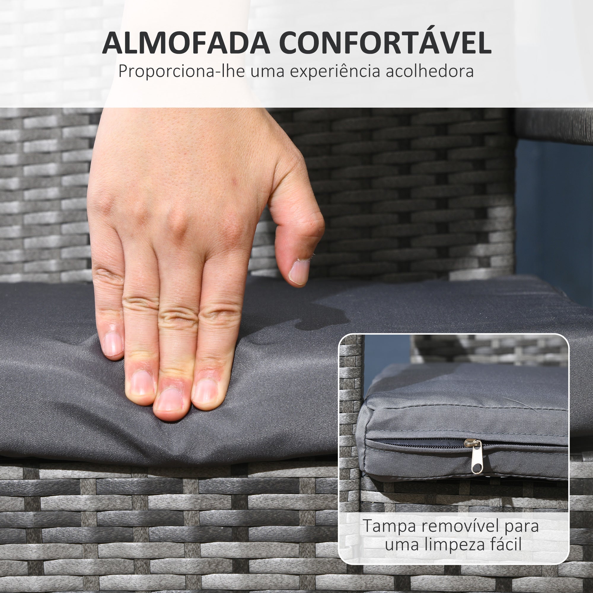 Conjunto de Refeição de Jardim em Vime Sintético Cinzento 150x90x72 cm - 7 Peças