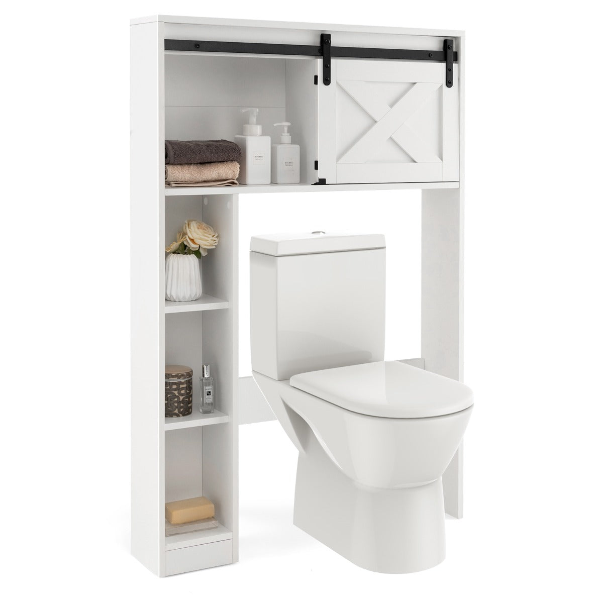 Armário de Armazenamento Sobre o Vaso Sanitário Organizador de Casa de Banho Independente com Porta Prateleiras 84 x 17 x 128 cm Branco