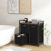 Organizador de Cesta para Roupa Suja com Estante e 3 Bolsas Removíveis para Casa de Banho Quarto Castanho