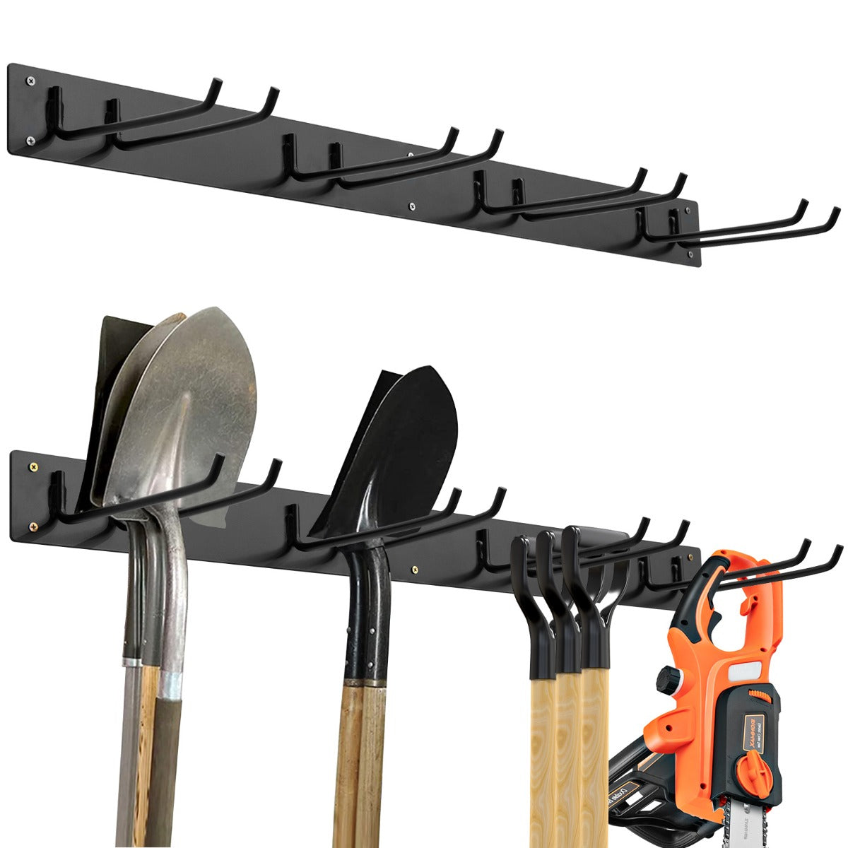 Organizador de Ferramentas de Jardim Prateleira de Trabalho em Metal com 8 Ganchos Dispositivo Montado na Parede de 91 cm Capacidade de Carga de 150 kg