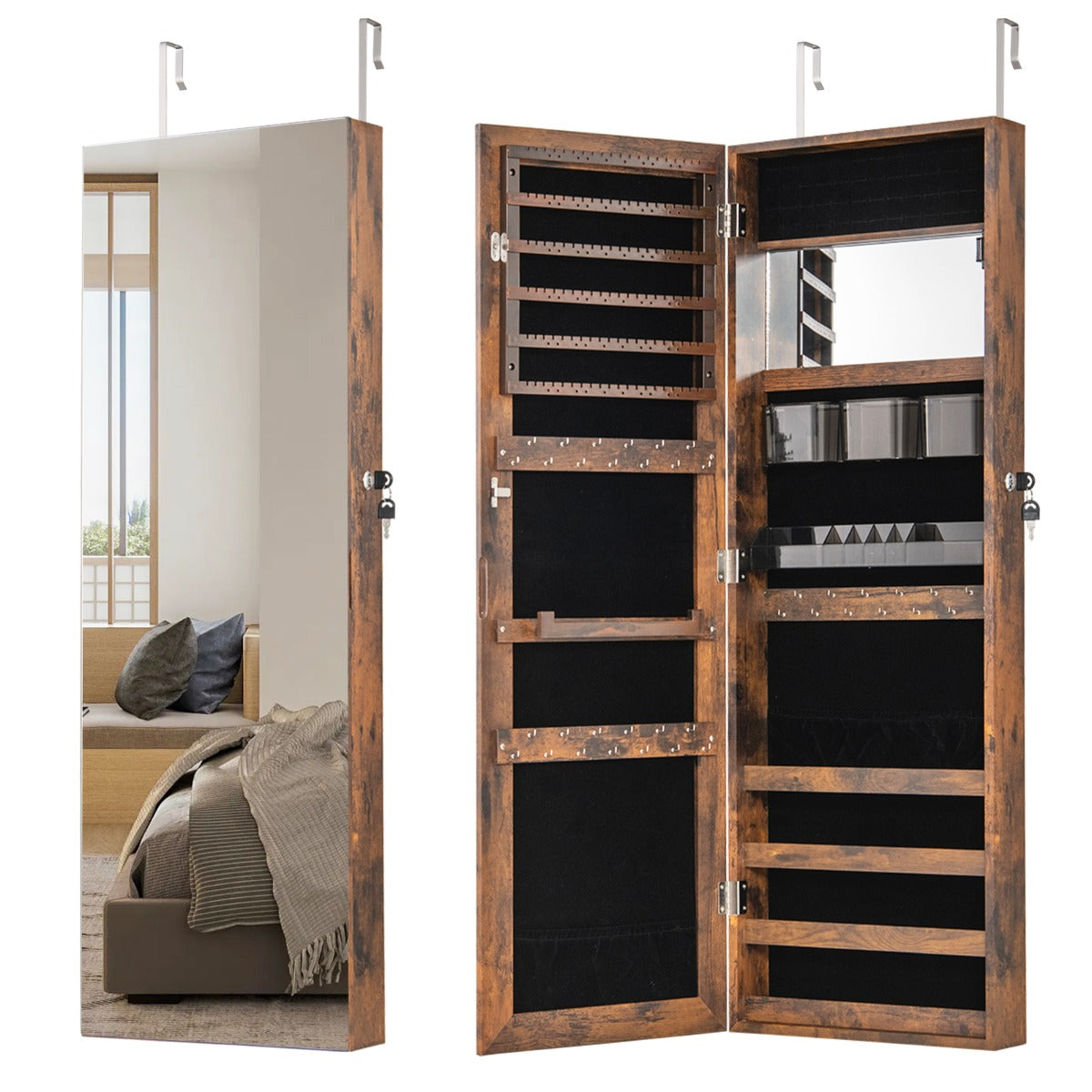 Espelho com Armário para Joalharia – 110 cm – Castanho – Acrílico