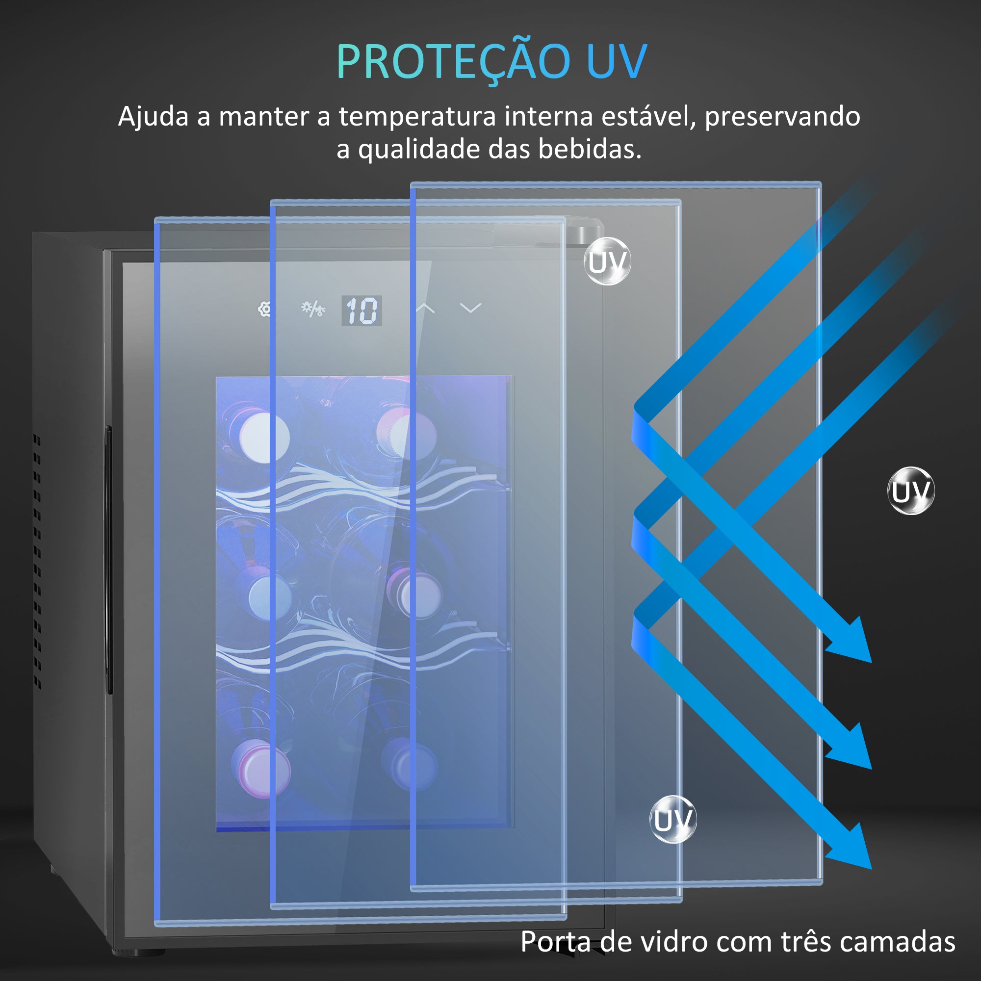 Garrafeira com Sistema de Refrigeração 26,5x51,5x39,3 cm - Cor Preto
