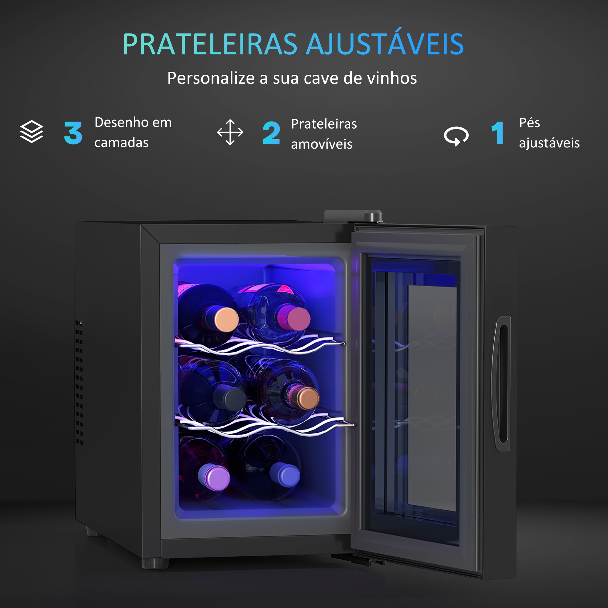 Garrafeira com Sistema de Refrigeração 26,5x51,5x39,3 cm - Cor Preto