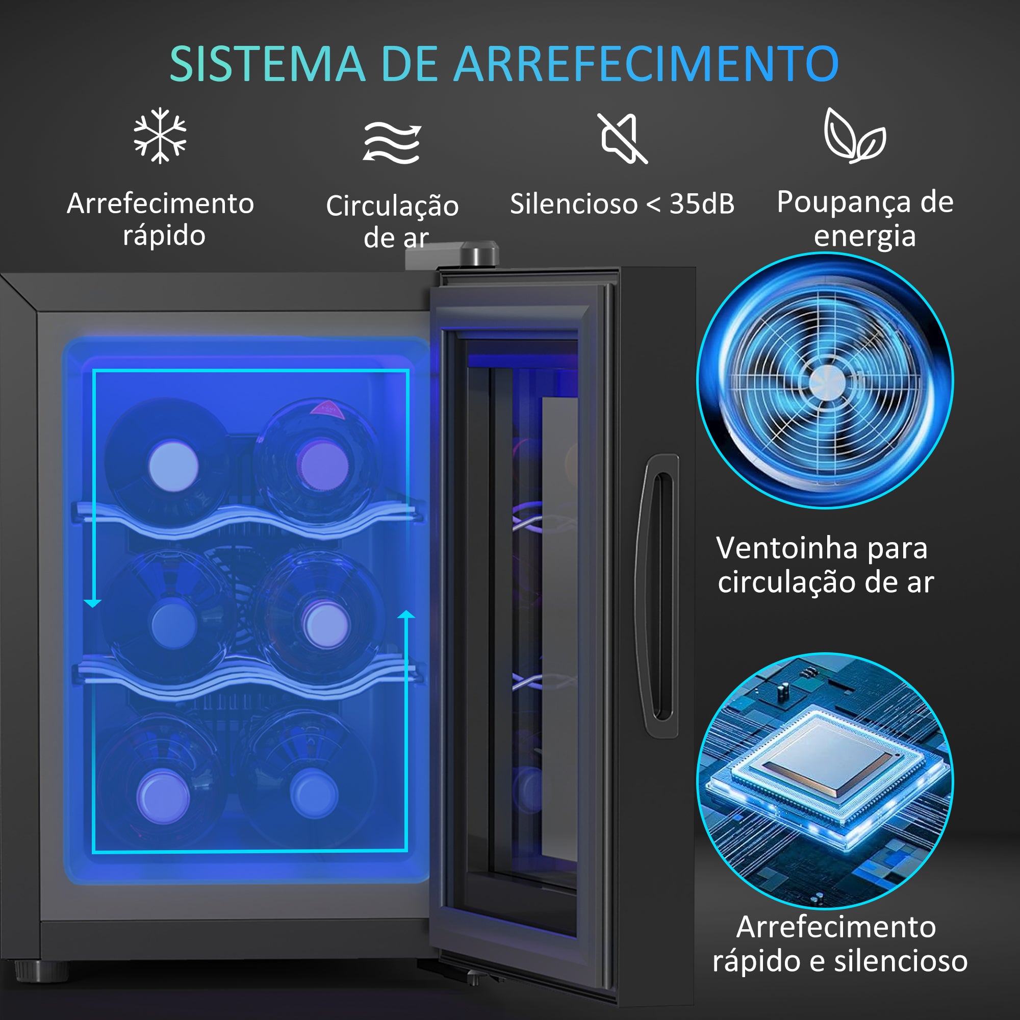 Garrafeira com Sistema de Refrigeração 26,5x51,5x39,3 cm - Cor Preto