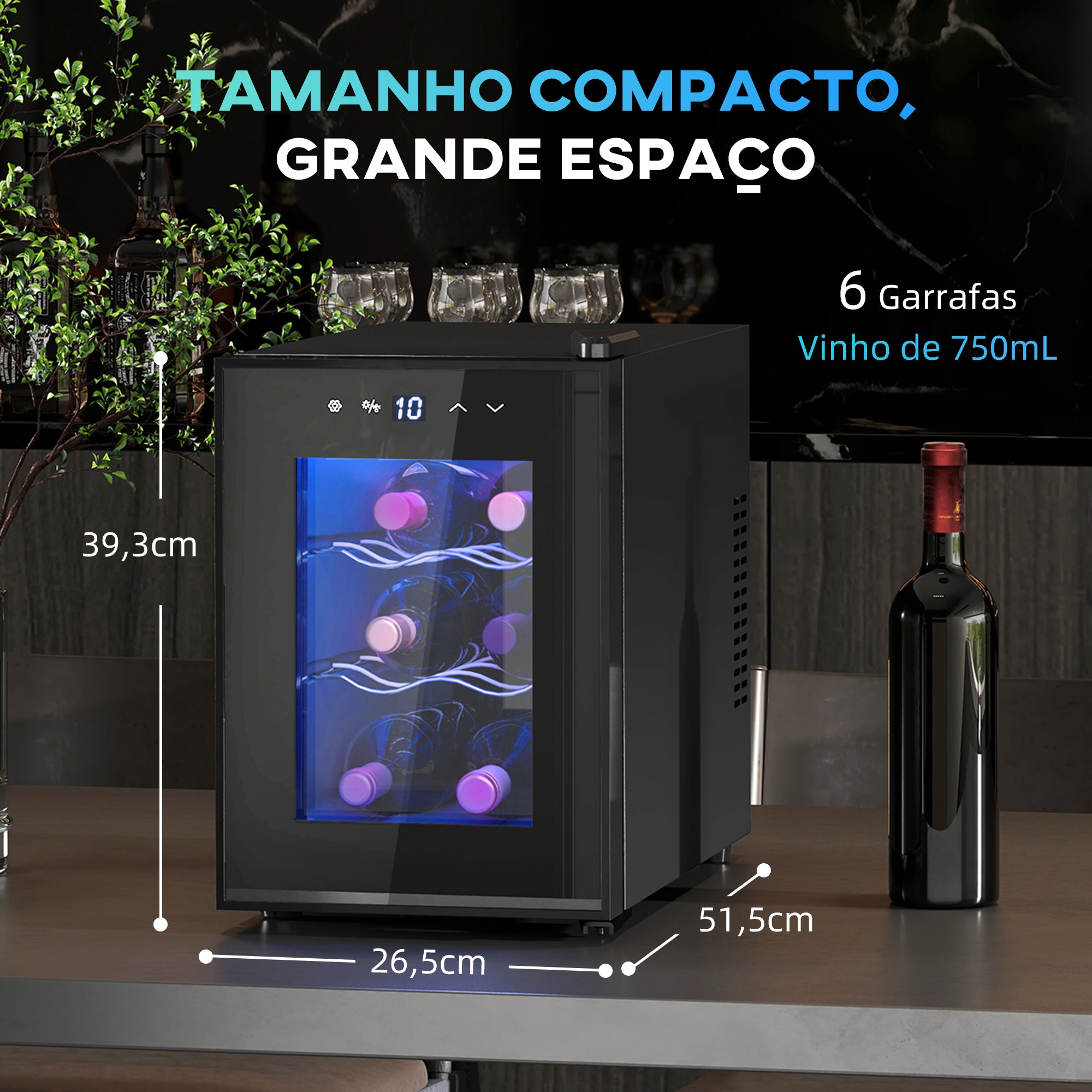 Garrafeira com Sistema de Refrigeração 26,5x51,5x39,3 cm - Cor Preto