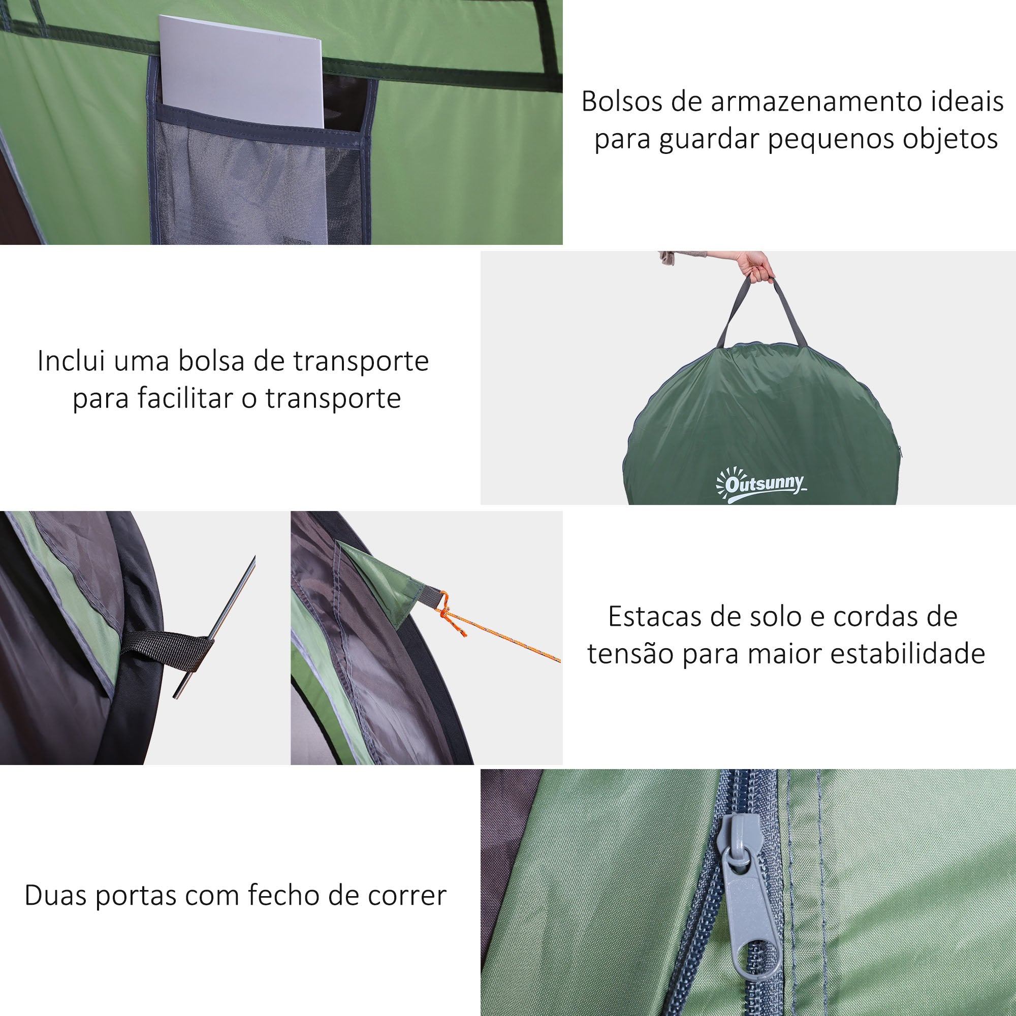 Tenda de Campismo Pop-Up – 250x150x100 cm – Verde e Preto – Poliester