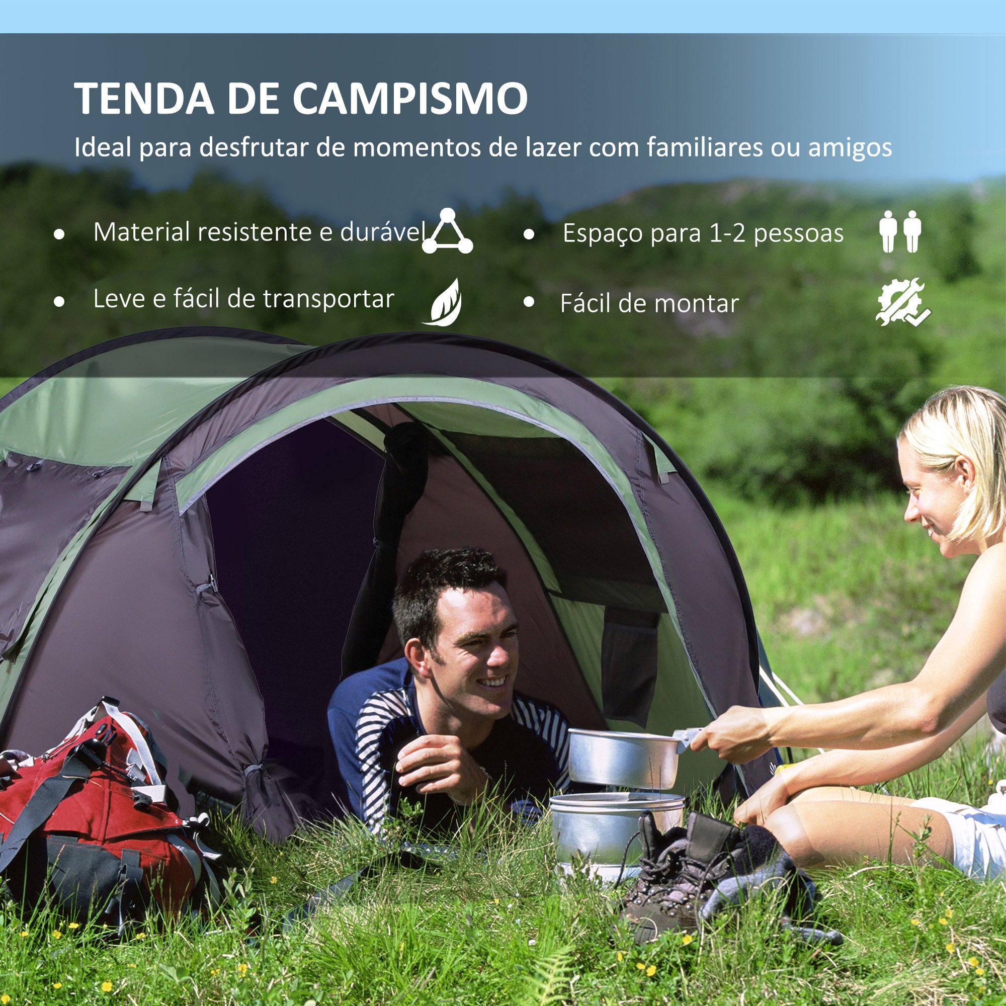 Tenda de Campismo Pop-Up – 250x150x100 cm – Verde e Preto – Poliester