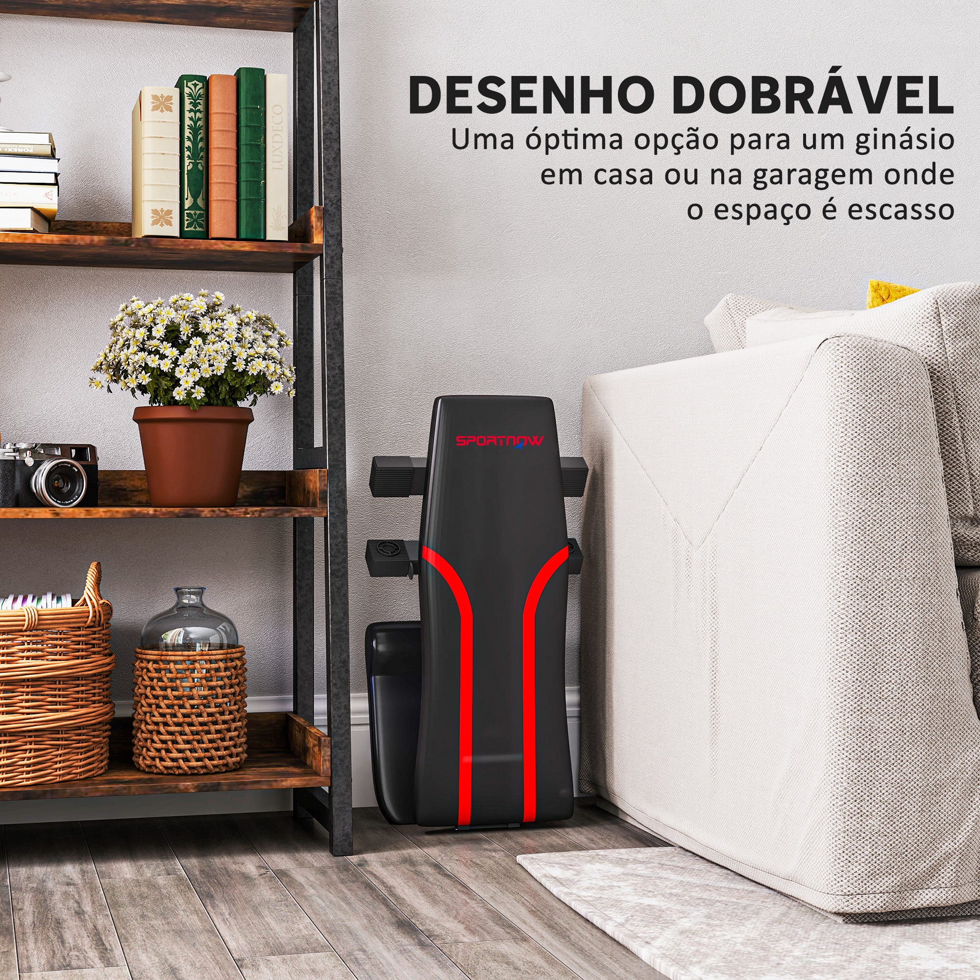 Banco de Abdominais Ajustável 82x35x42,5-107 cm - Cor Preto