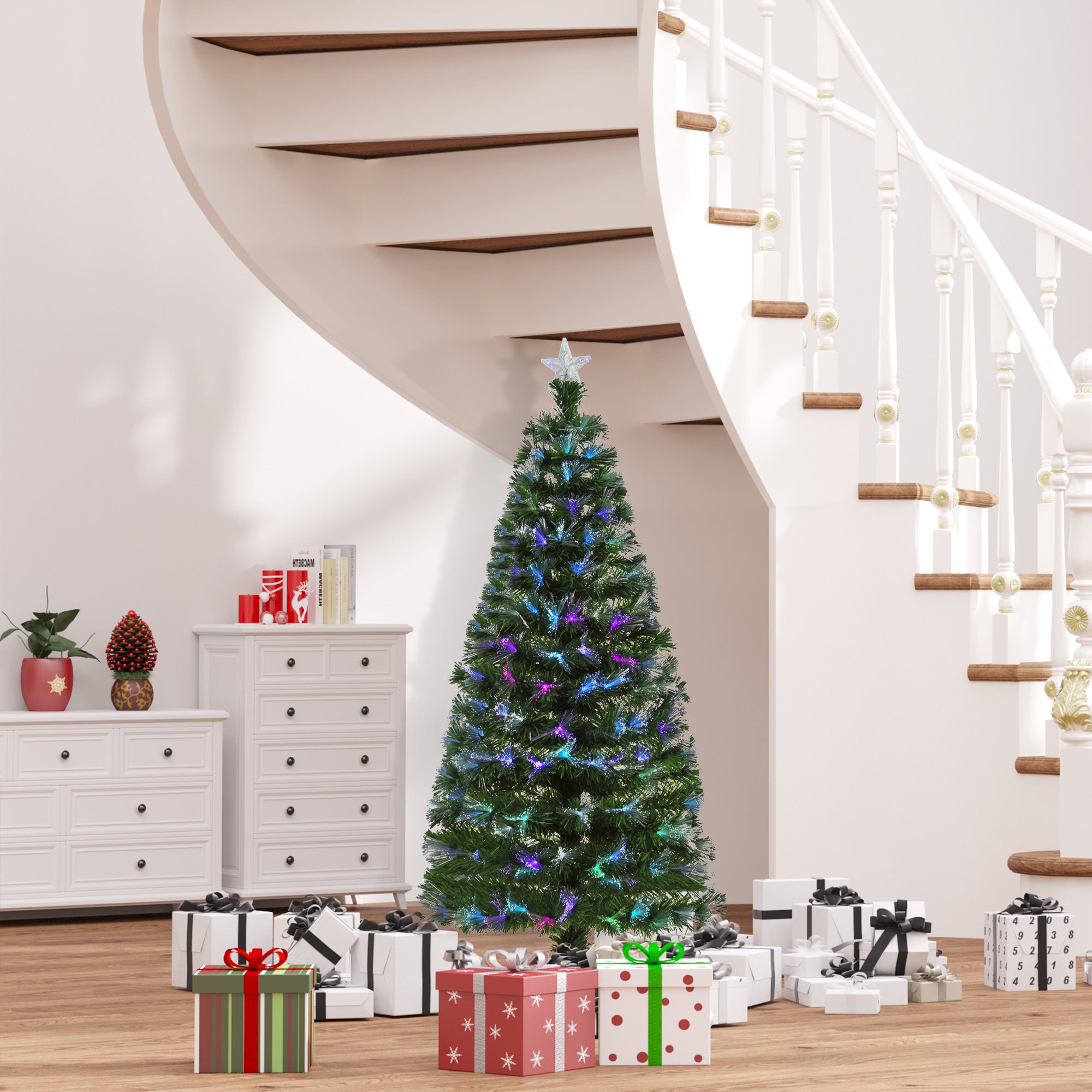Árvore de Natal Artificial 150cm Verde com Luzes LED Multicoloridas - Ø74x150 cm