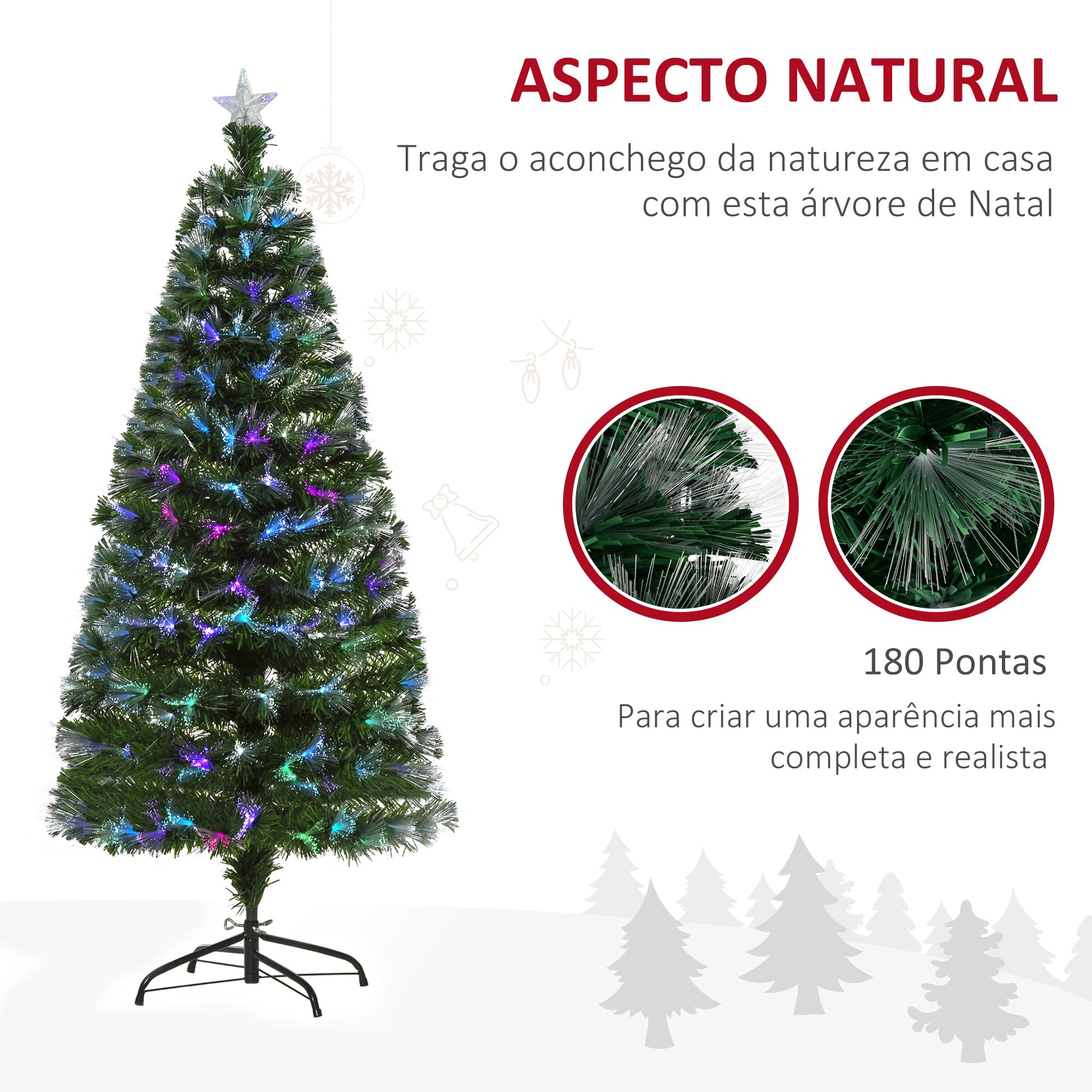 Árvore de Natal Artificial 150cm Verde com Luzes LED Multicoloridas - Ø74x150 cm