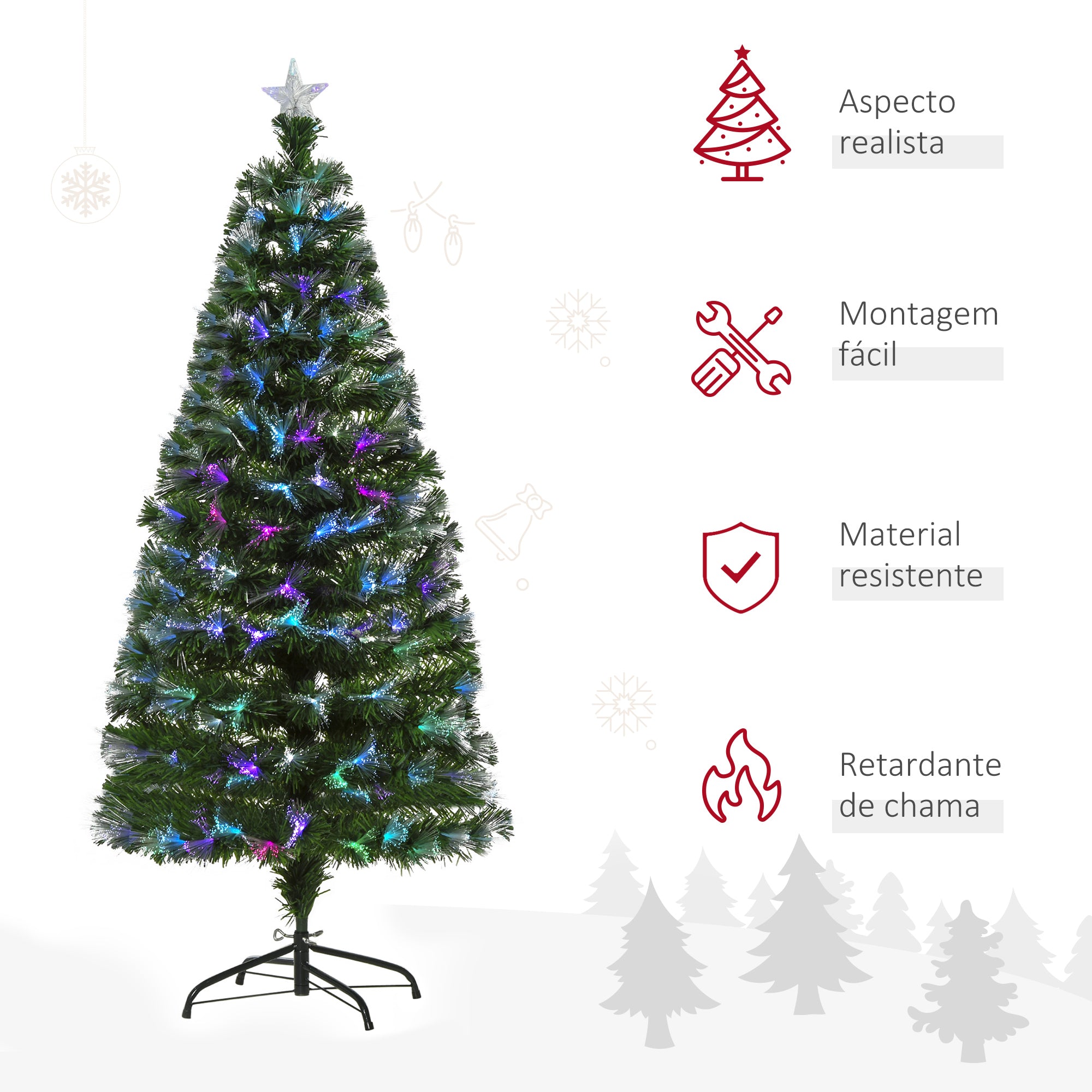Árvore de Natal Artificial 150cm Verde com Luzes LED Multicoloridas - Ø74x150 cm