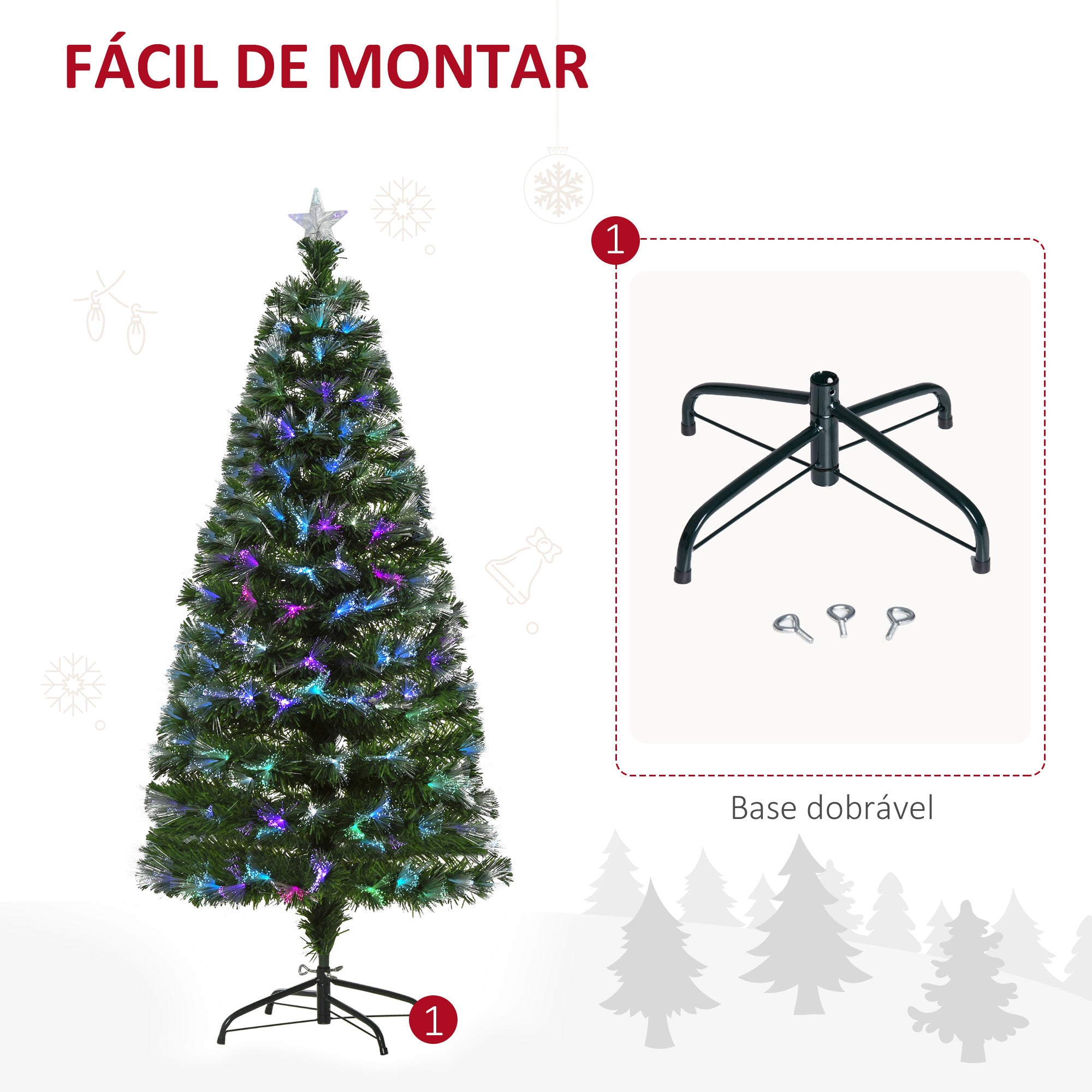 Árvore de Natal Artificial 150cm Verde com Luzes LED Multicoloridas - Ø74x150 cm