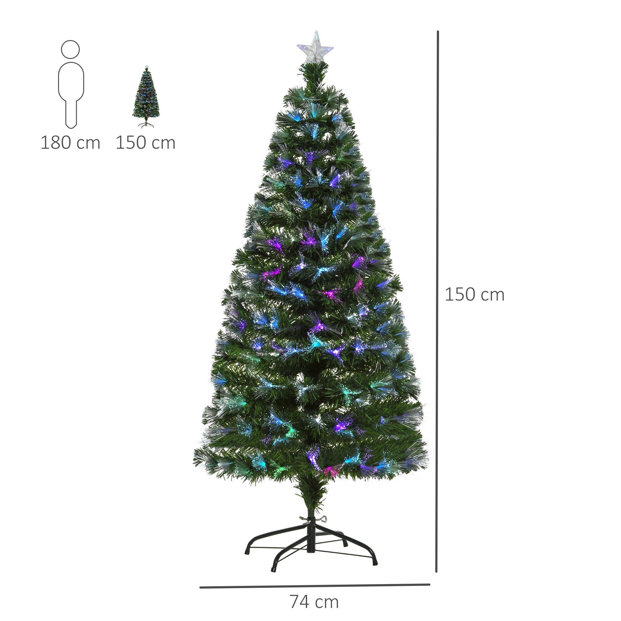 Árvore de Natal Artificial 150cm Verde com Luzes LED Multicoloridas - Ø74x150 cm