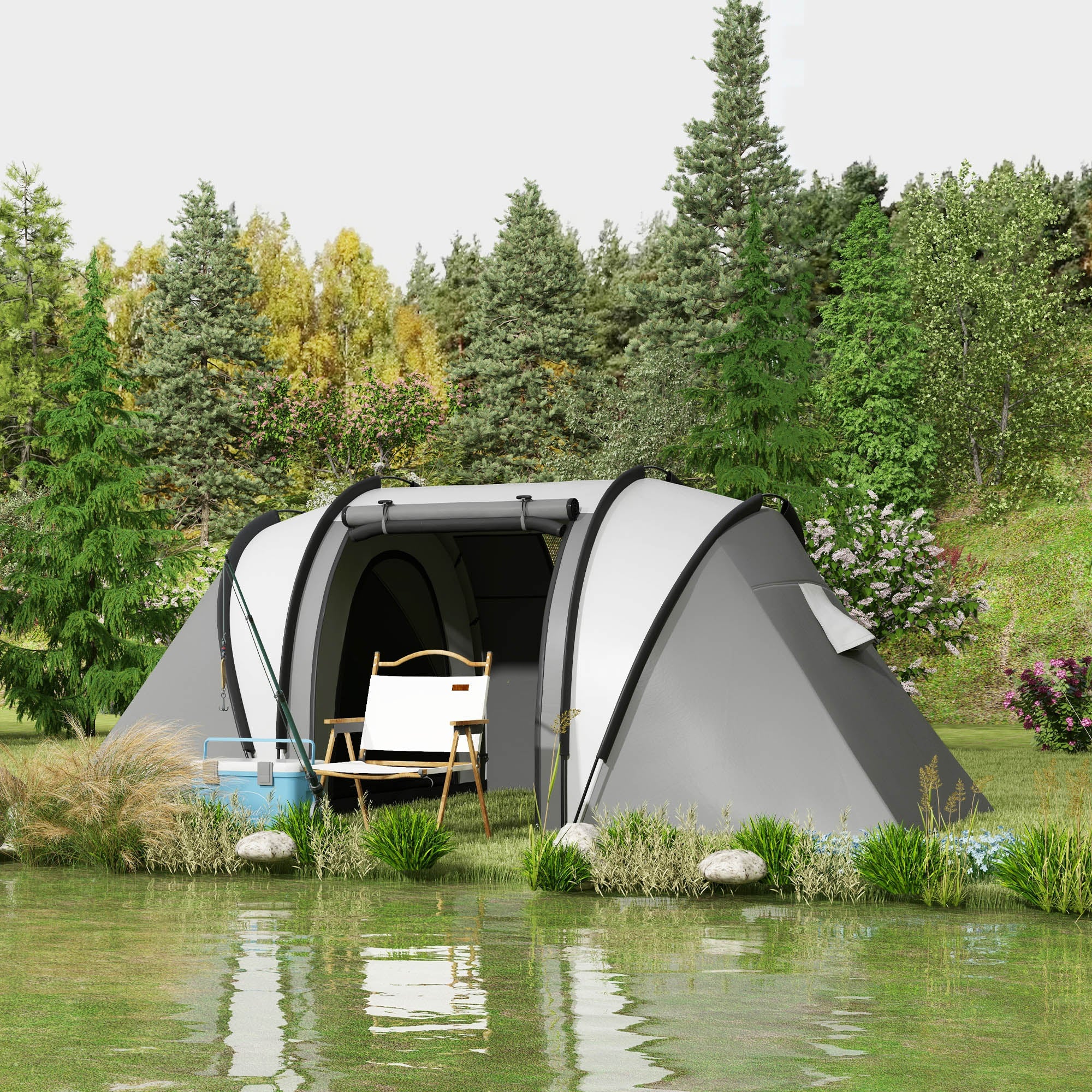 Tenda de Campismo Familiar para 4-5 Pessoas Cinzento 450x220x180 cm