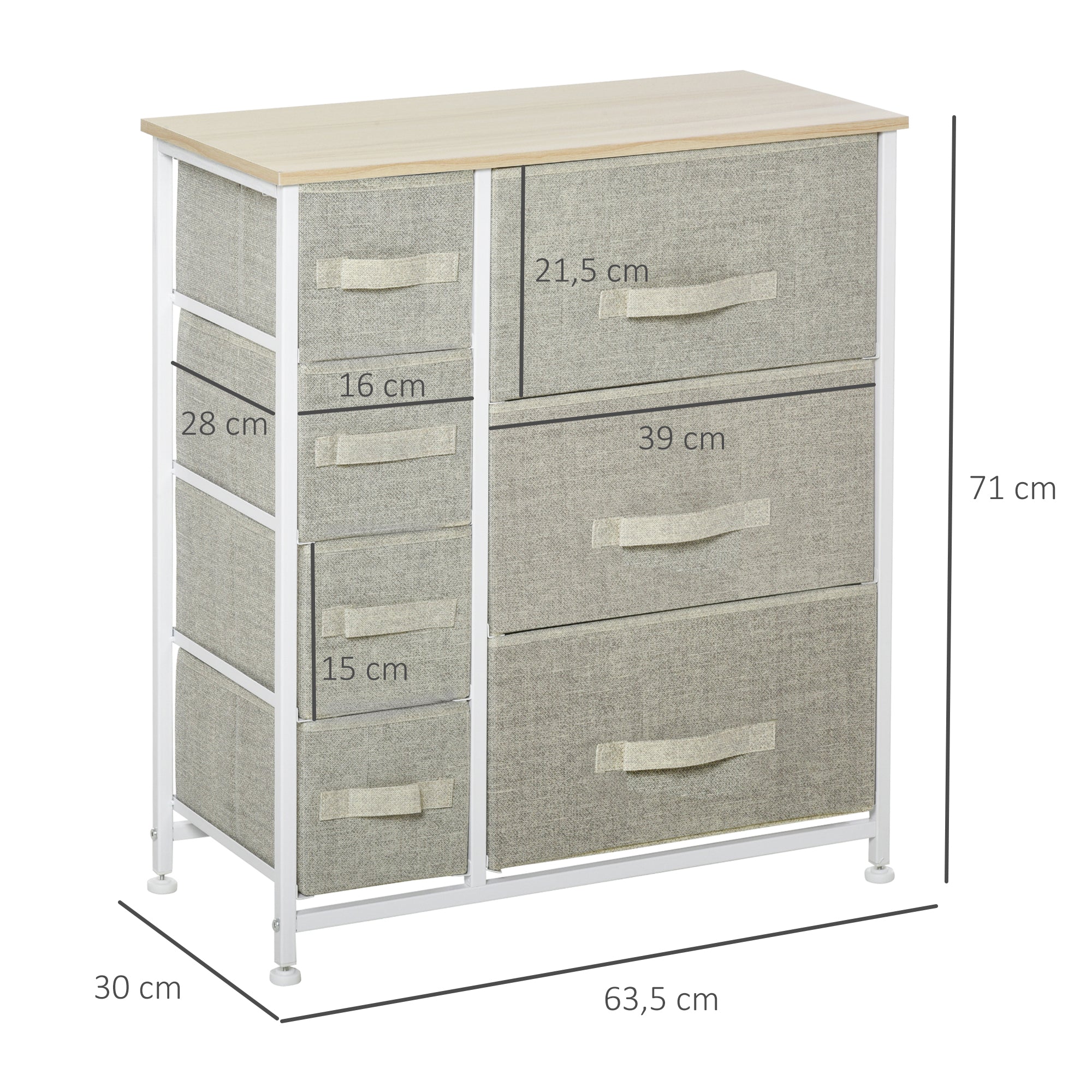 Cómoda Multifuncional – 63,5x30x71cm – Branco, Carvalho e Cinza Claro – MDF e Metal