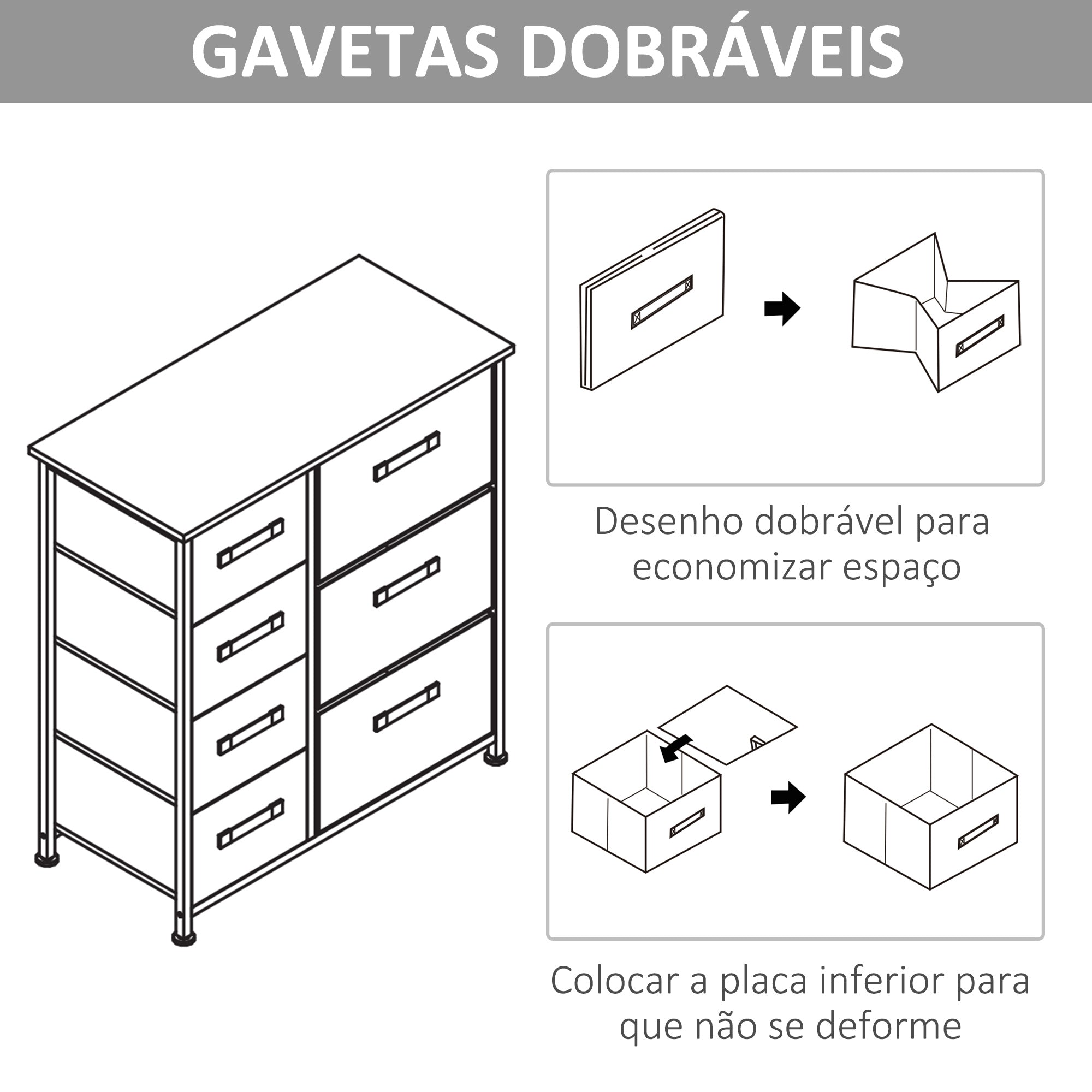 Cómoda Multifuncional – 63,5x30x71cm – Branco, Carvalho e Cinza Claro – MDF e Metal