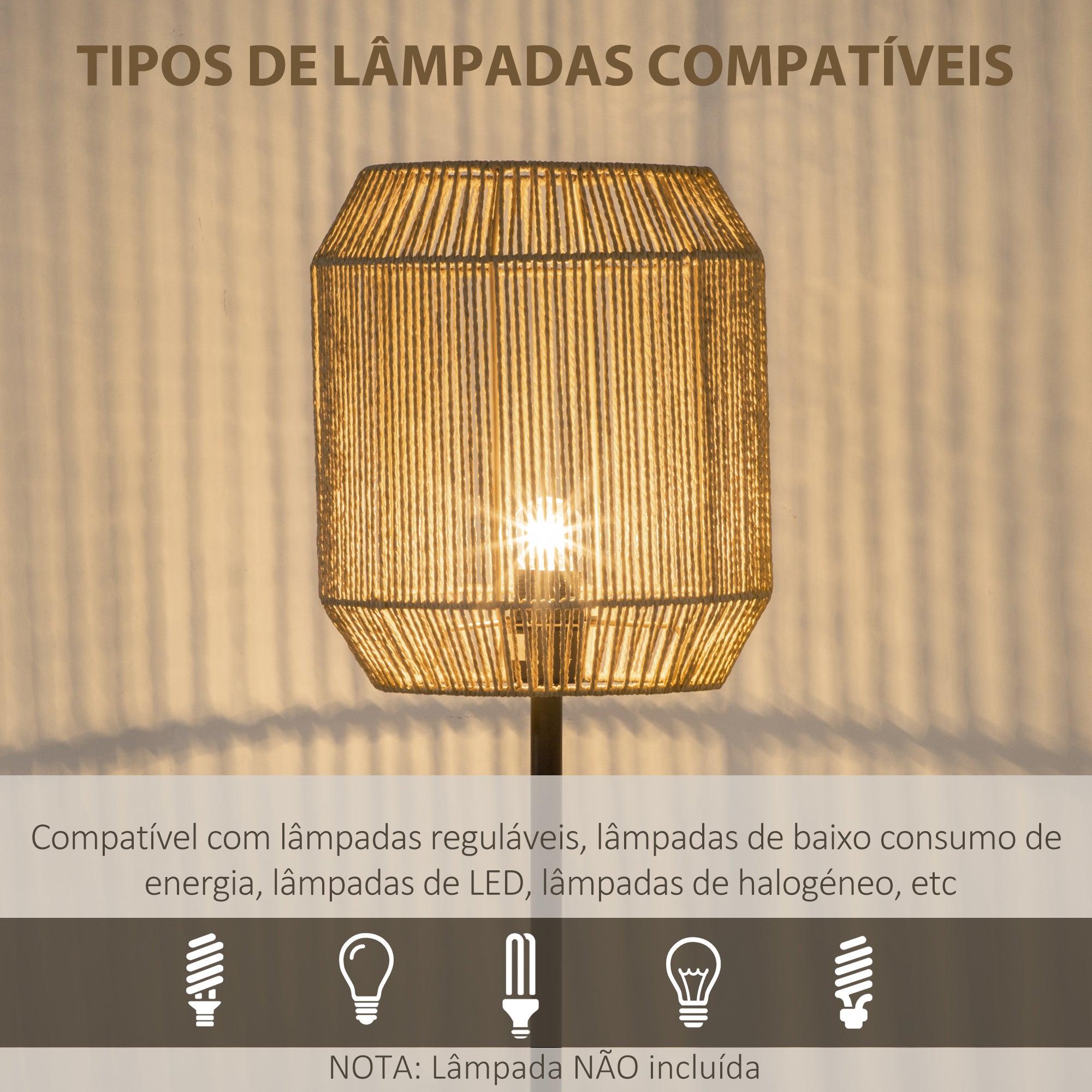 Candeeiro de Pé – Ø26x158cm – Preto – Metal e corda de papel