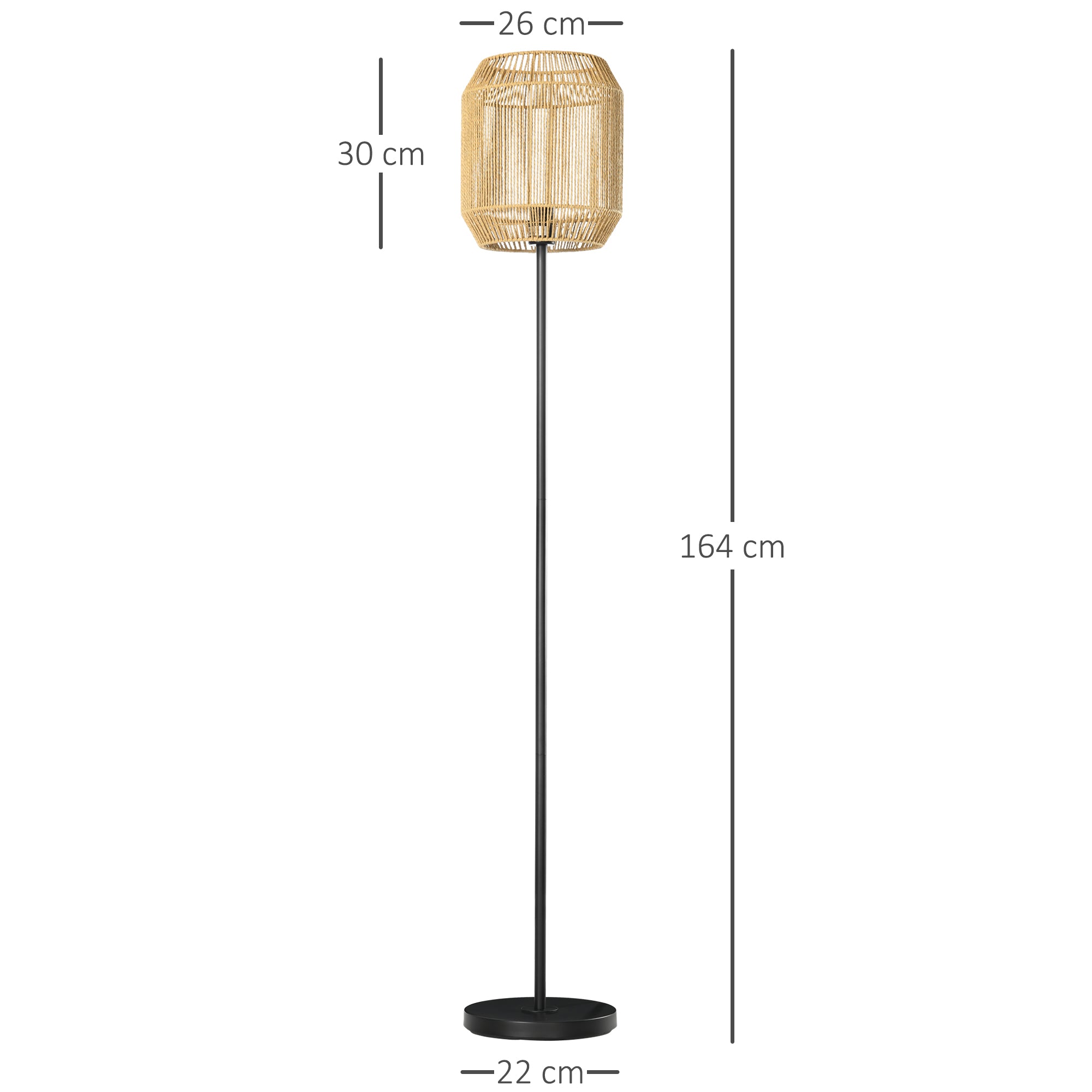 Candeeiro de Pé – Ø26x158cm – Preto – Metal e corda de papel