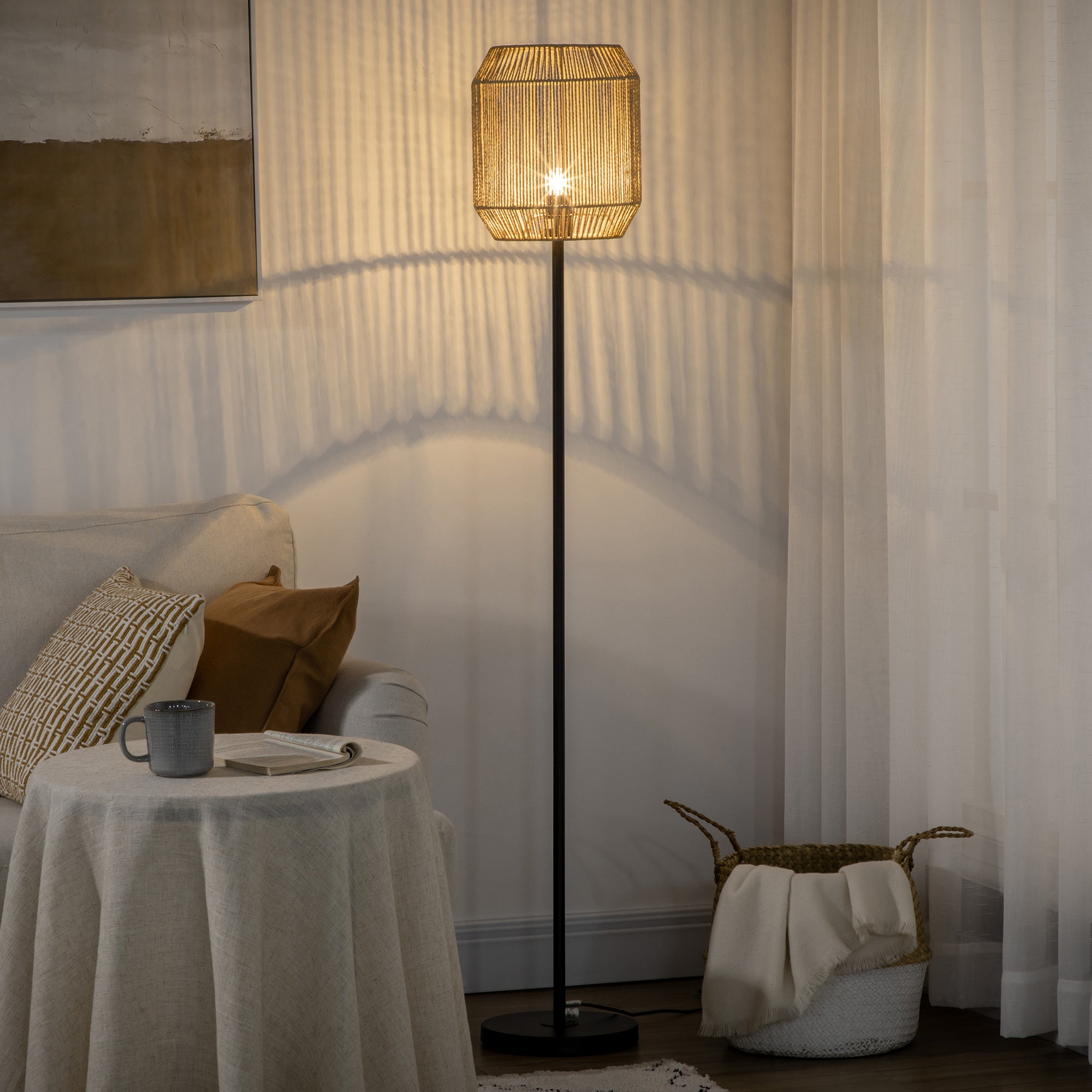 Candeeiro de Pé – Ø26x158cm – Preto – Metal e corda de papel