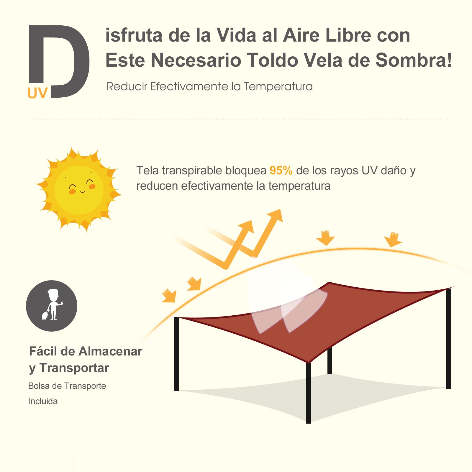 Toldo Retangular Vermelho 4x6m para Jardim e Terraço