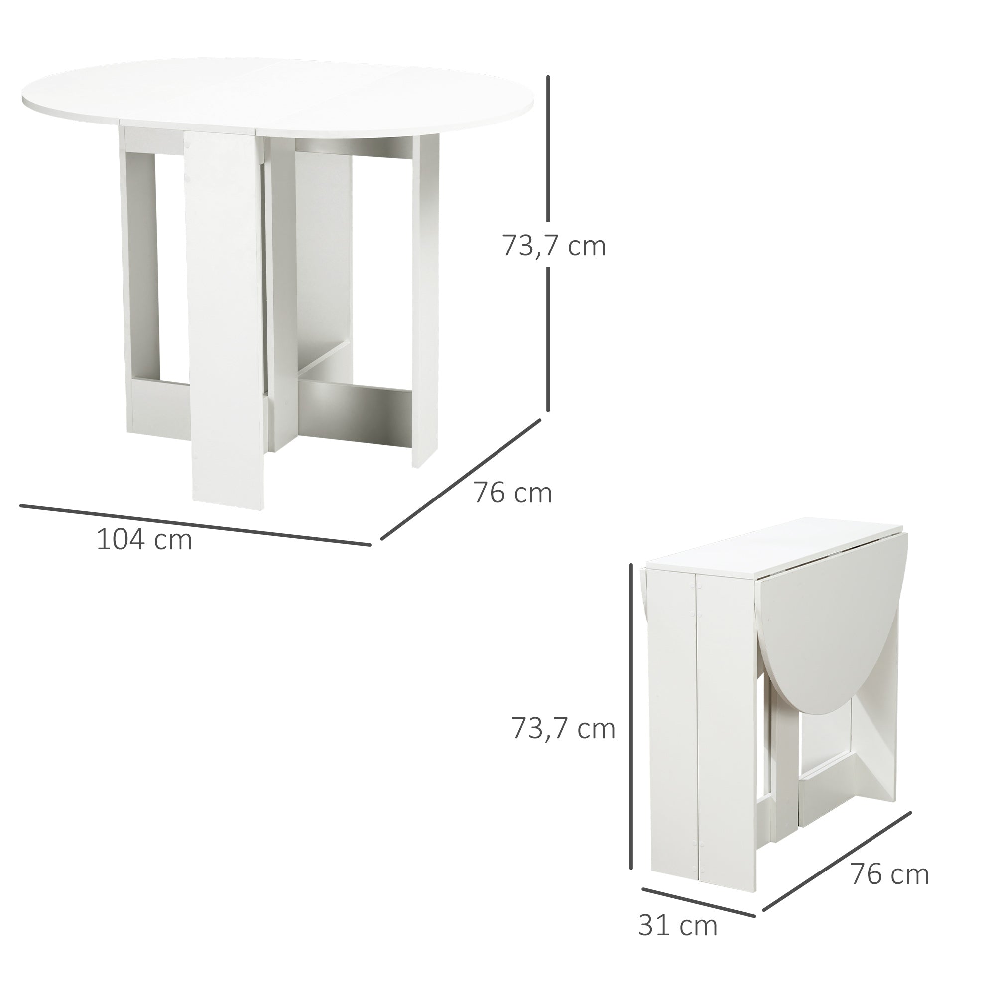 Mesa de Sala de Jantar Dobrável 104x76x73,7cm Cor Branco