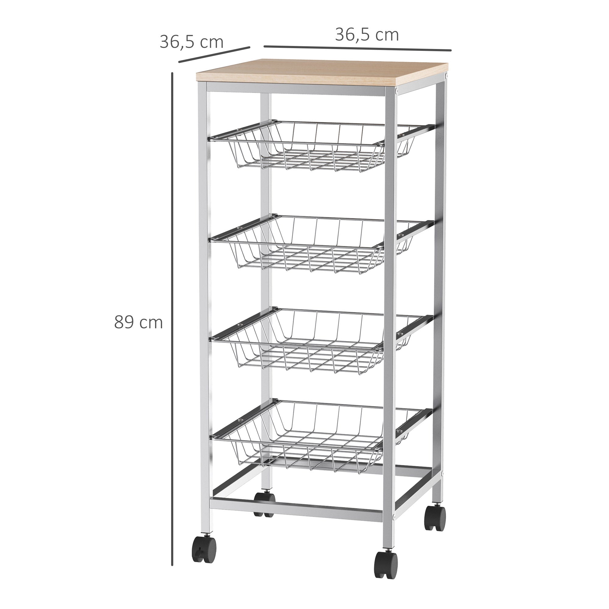 Carrinho de Cozinha Multifuncional Branco 36,5x36,5x89cm