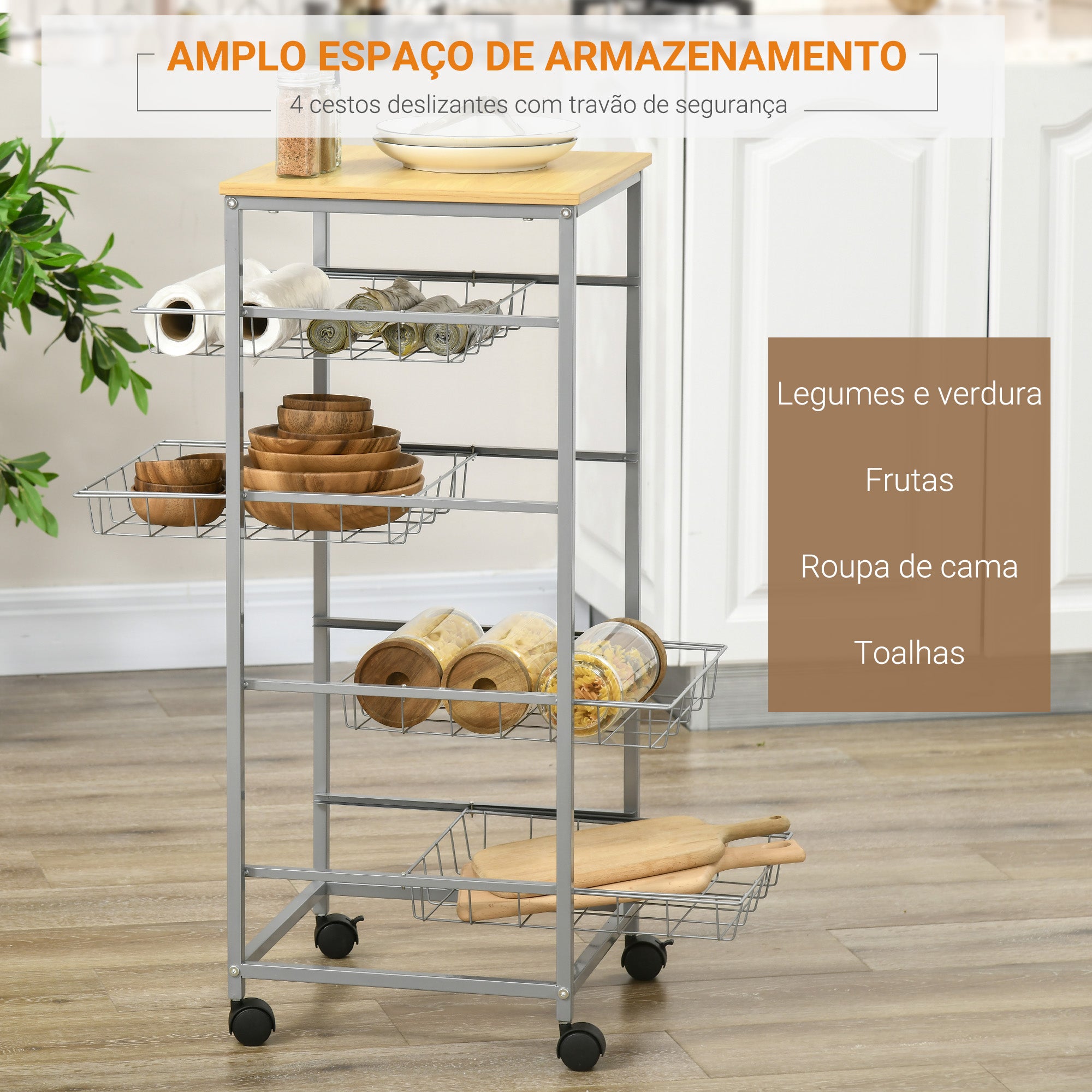 Carrinho de Cozinha Multifuncional Branco 36,5x36,5x89cm