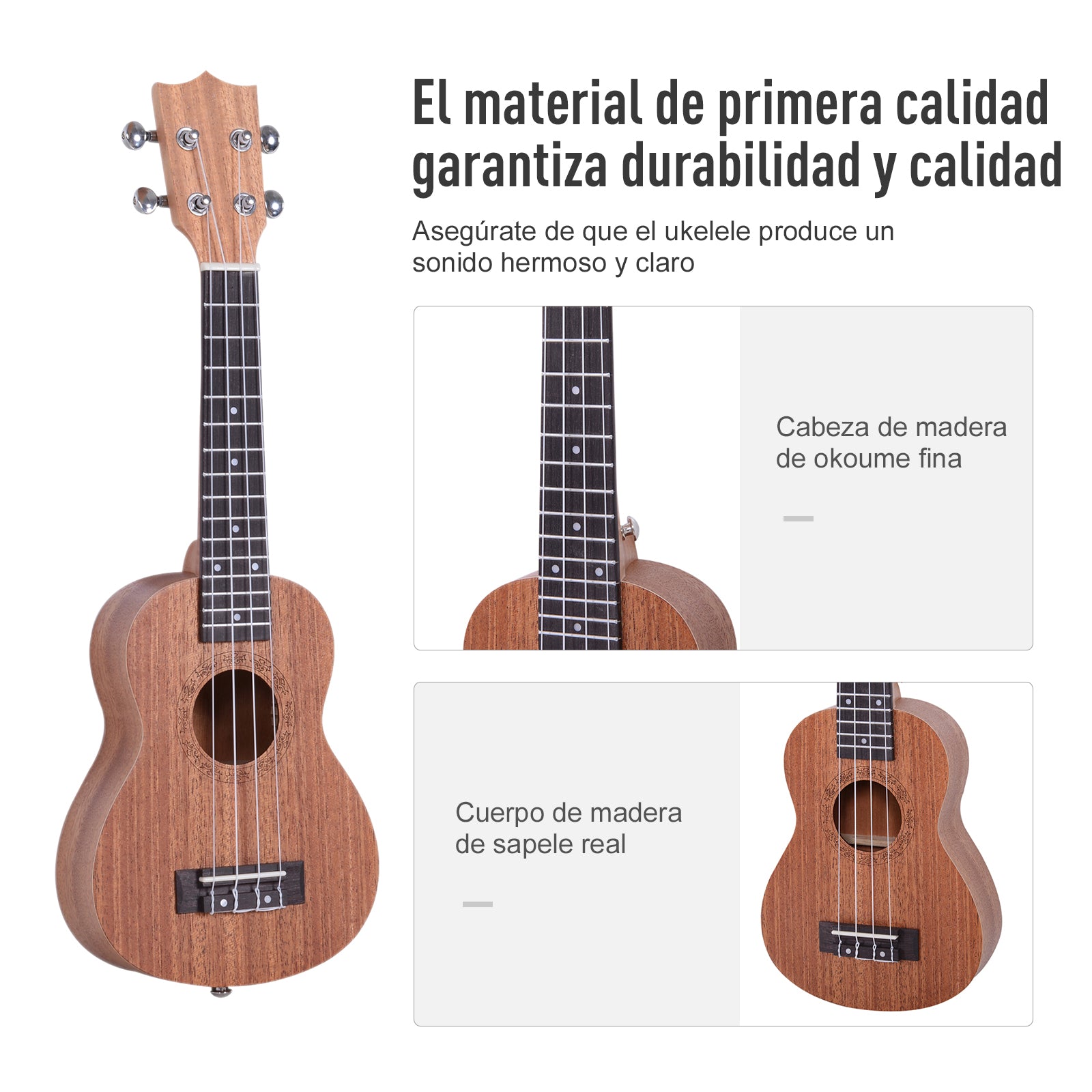 Ukelele Soprano 21 Polegadas Cor de Madeira Natural 53x17,5x6,2 cm