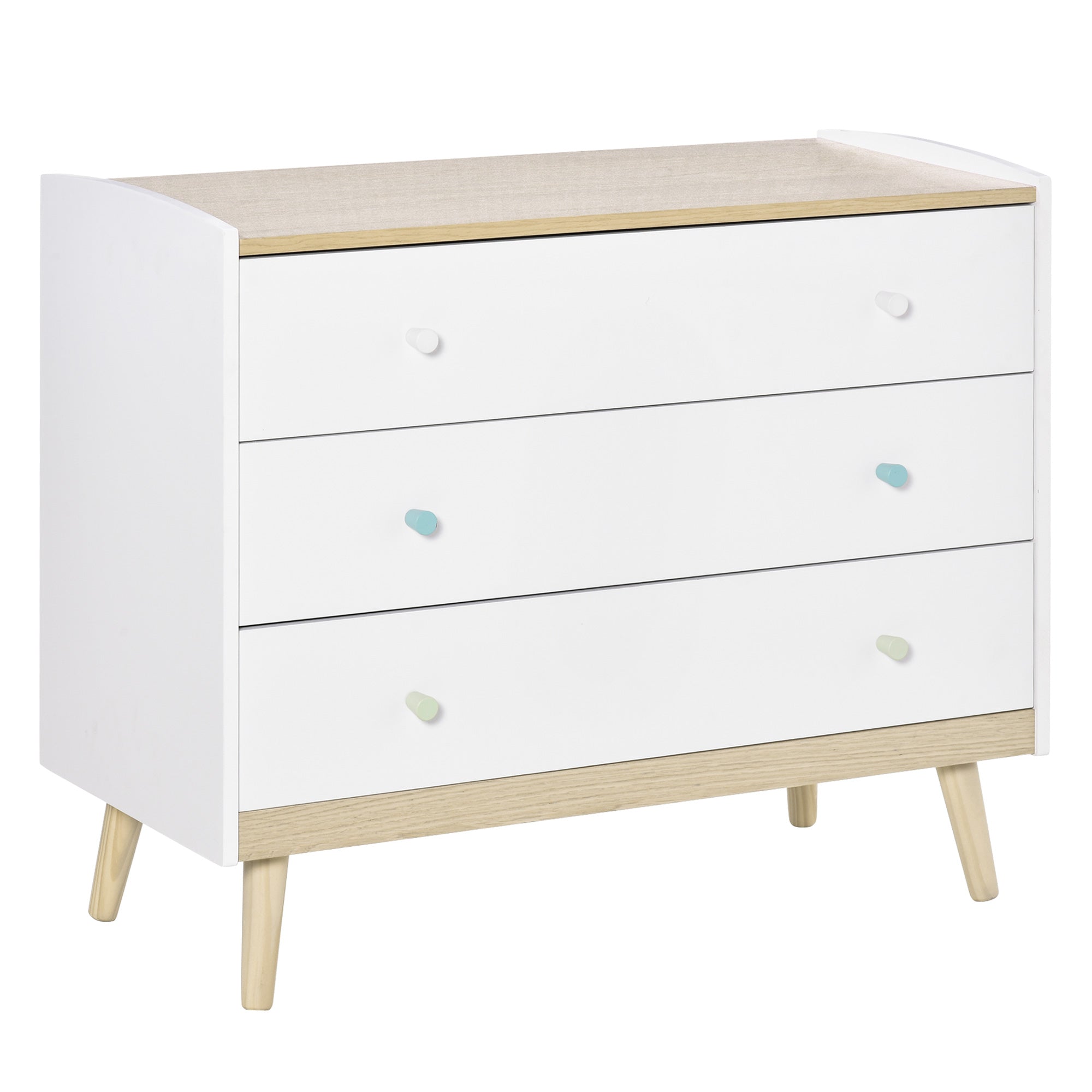 Cómoda Infantil Branca com 3 Gavetas e Pés de Madeira 90x40x75,2cm