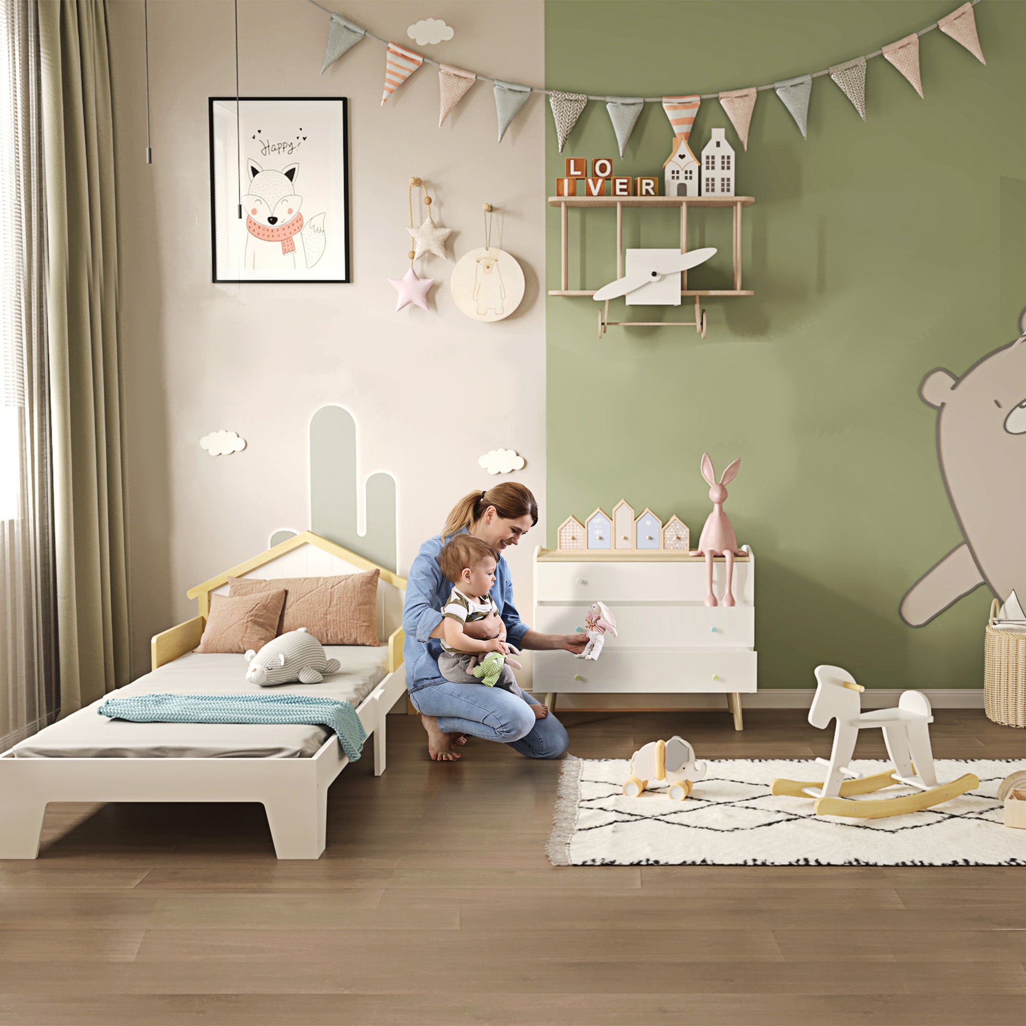 Cómoda Infantil Branca com 3 Gavetas e Pés de Madeira 90x40x75,2cm