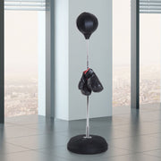 Saco de Boxe de Pé Punching Ball – Ø43x126-144 cm – Preto – Couro sintético, plástico e aço