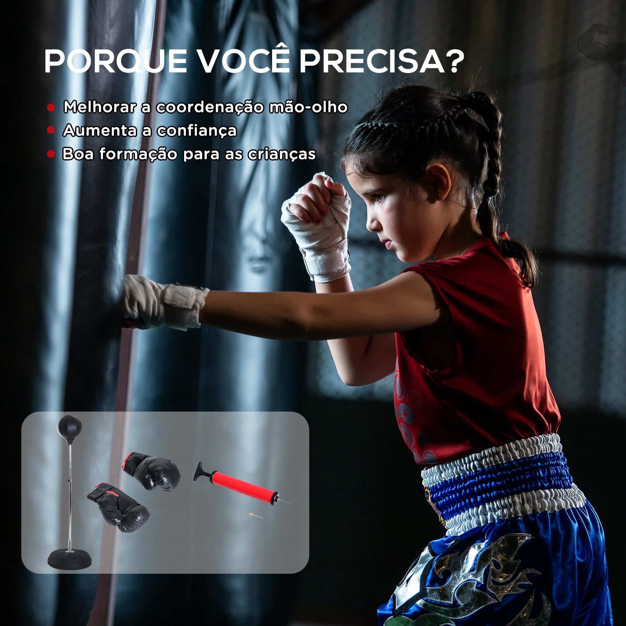 Saco de Boxe de Pé Punching Ball – Ø43x126-144 cm – Preto – Couro sintético, plástico e aço