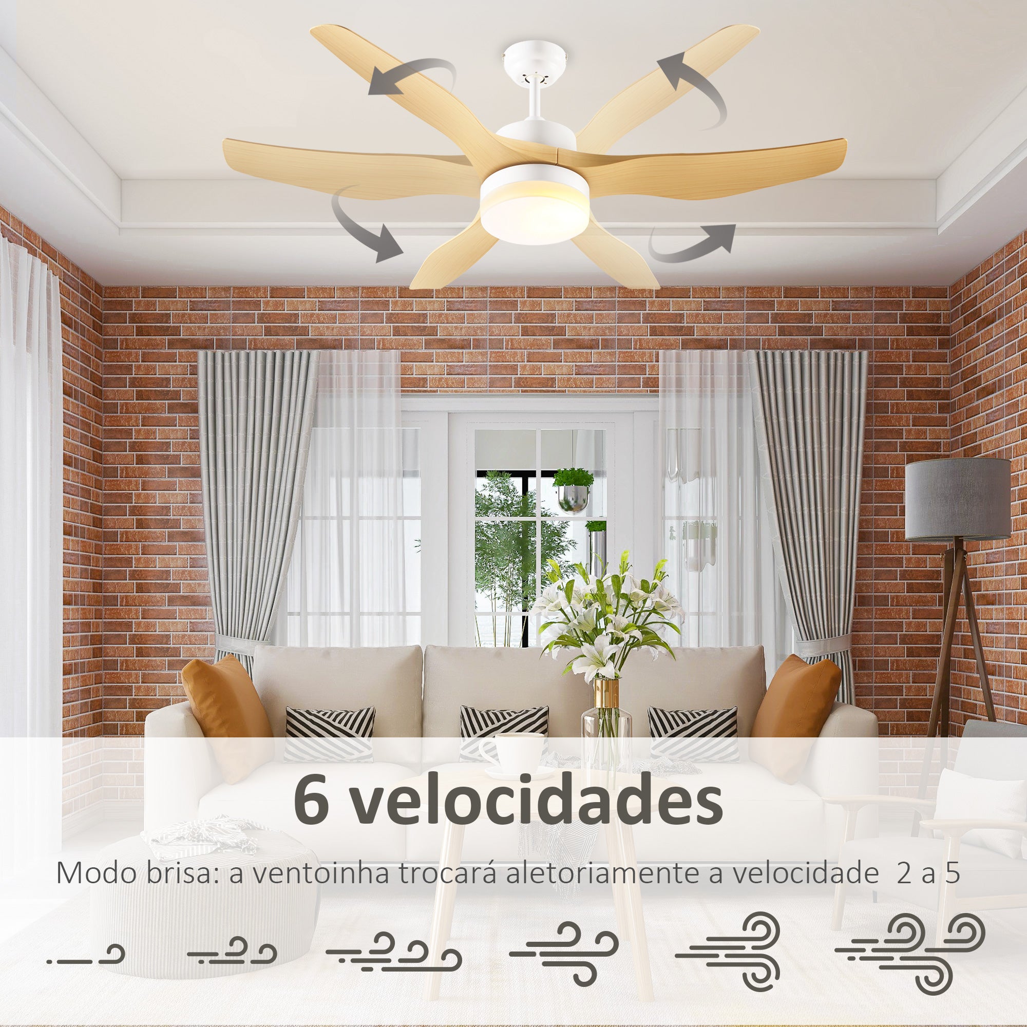 Ventoinha de Teto Ø132cm Cor de Madeira Natural