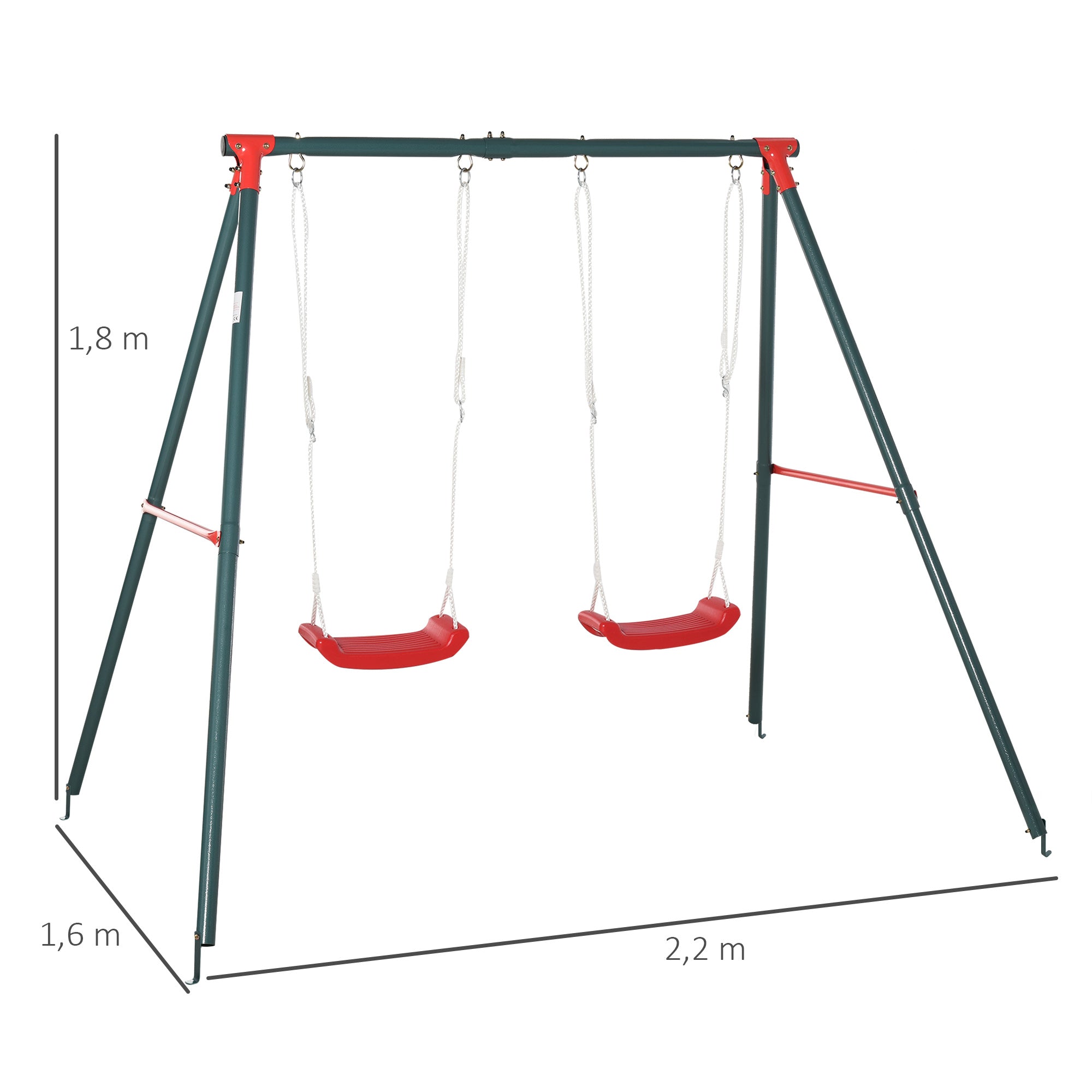Baloiço Duplo para Crianças 220x160x180 cm Verde e Vermelho
