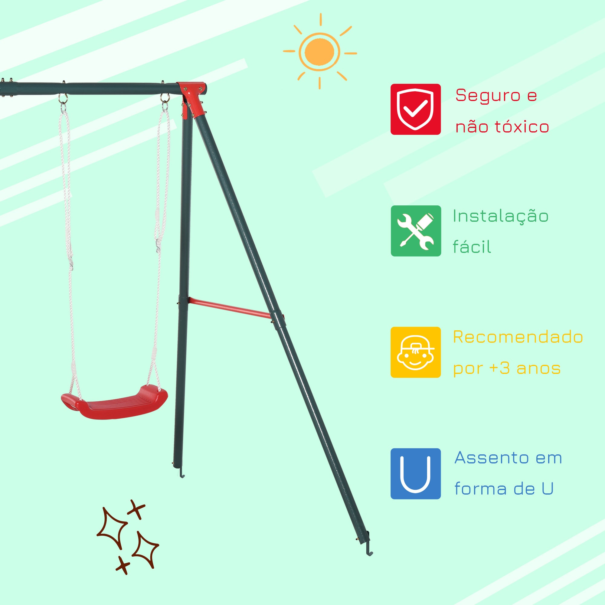 Baloiço Duplo para Crianças 220x160x180 cm Verde e Vermelho