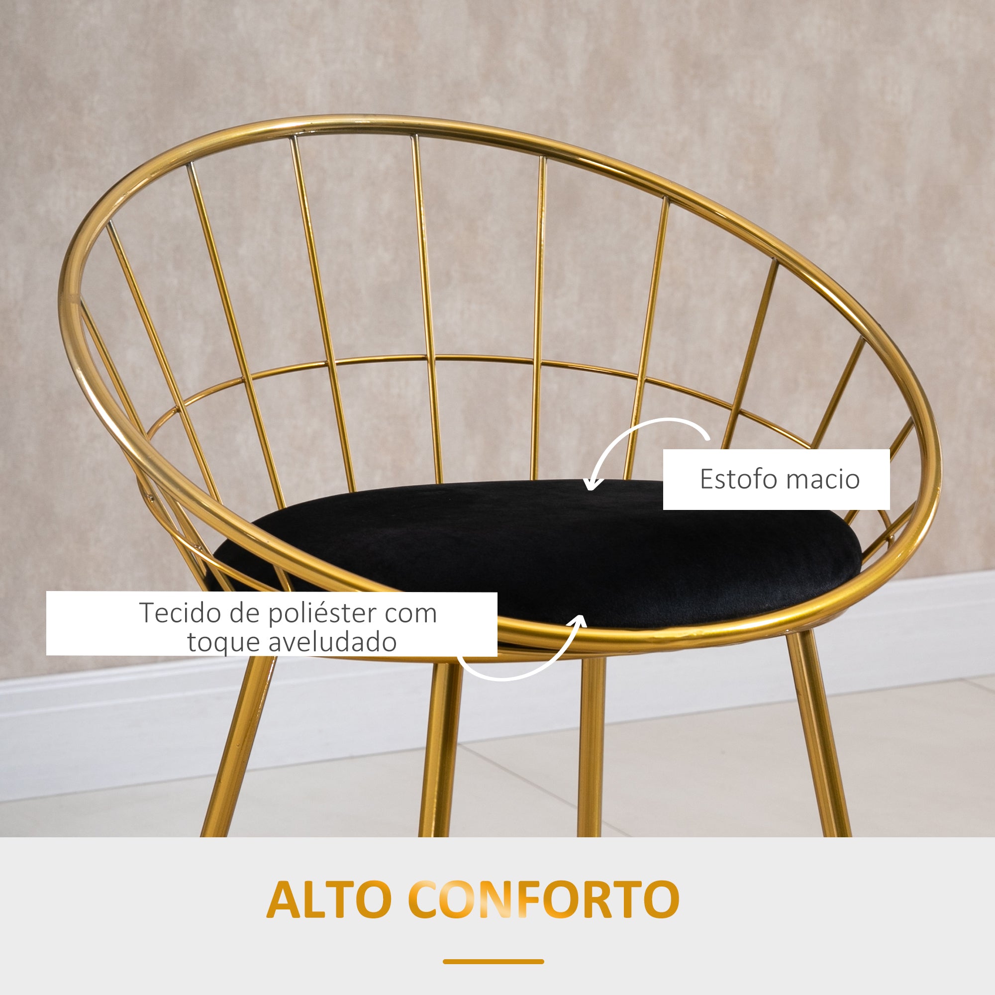 Conjunto de 2 Bancos Altos de Cozinha em Ouro 52,5x47x97 cm