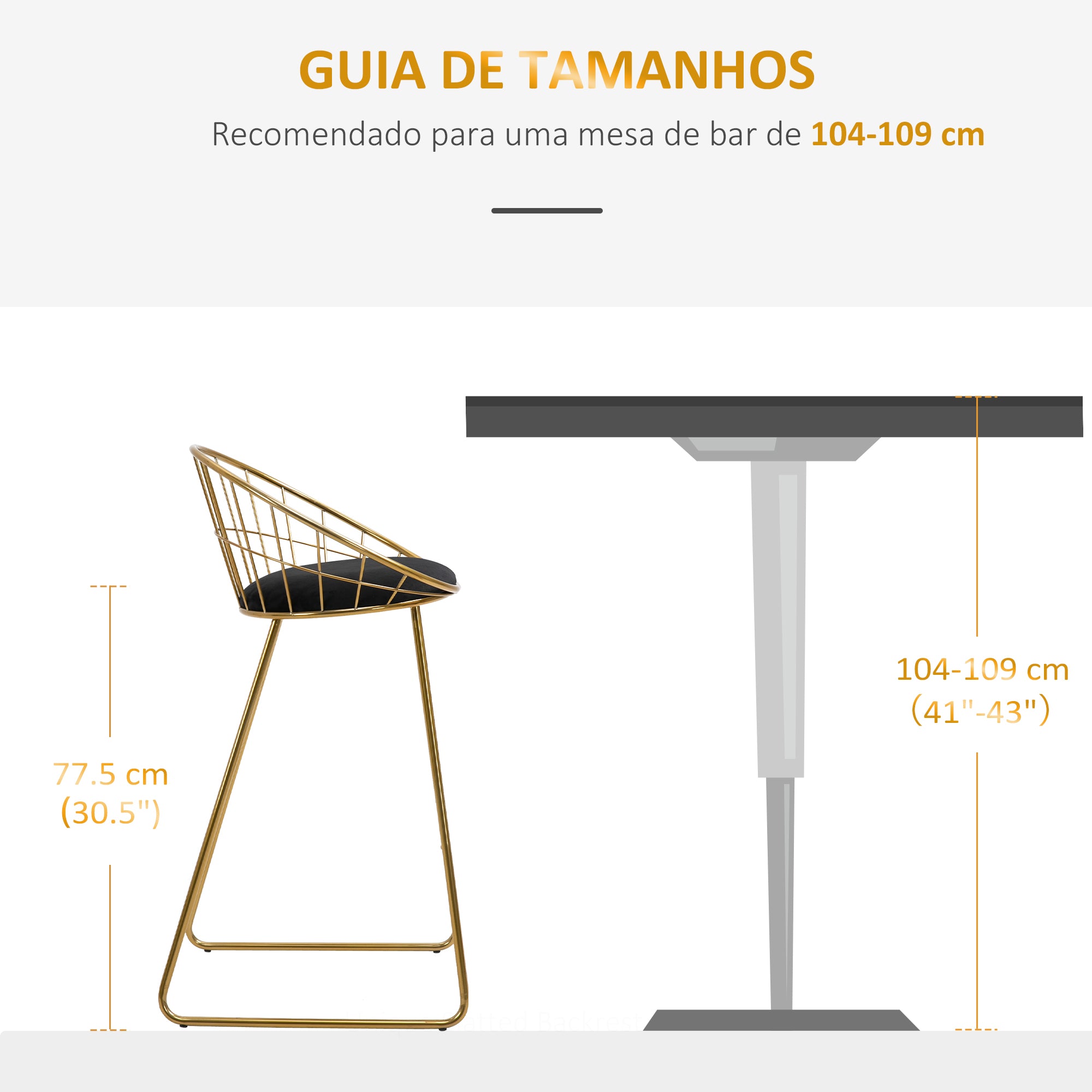 Conjunto de 2 Bancos Altos de Cozinha em Ouro 52,5x47x97 cm