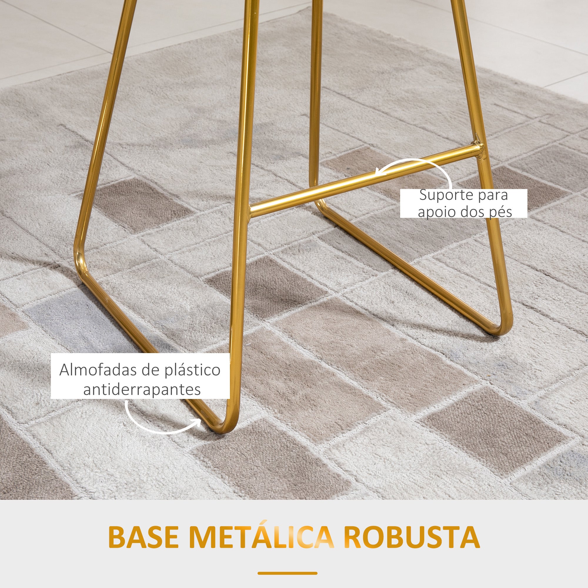 Conjunto de 2 Bancos Altos de Cozinha em Ouro 52,5x47x97 cm