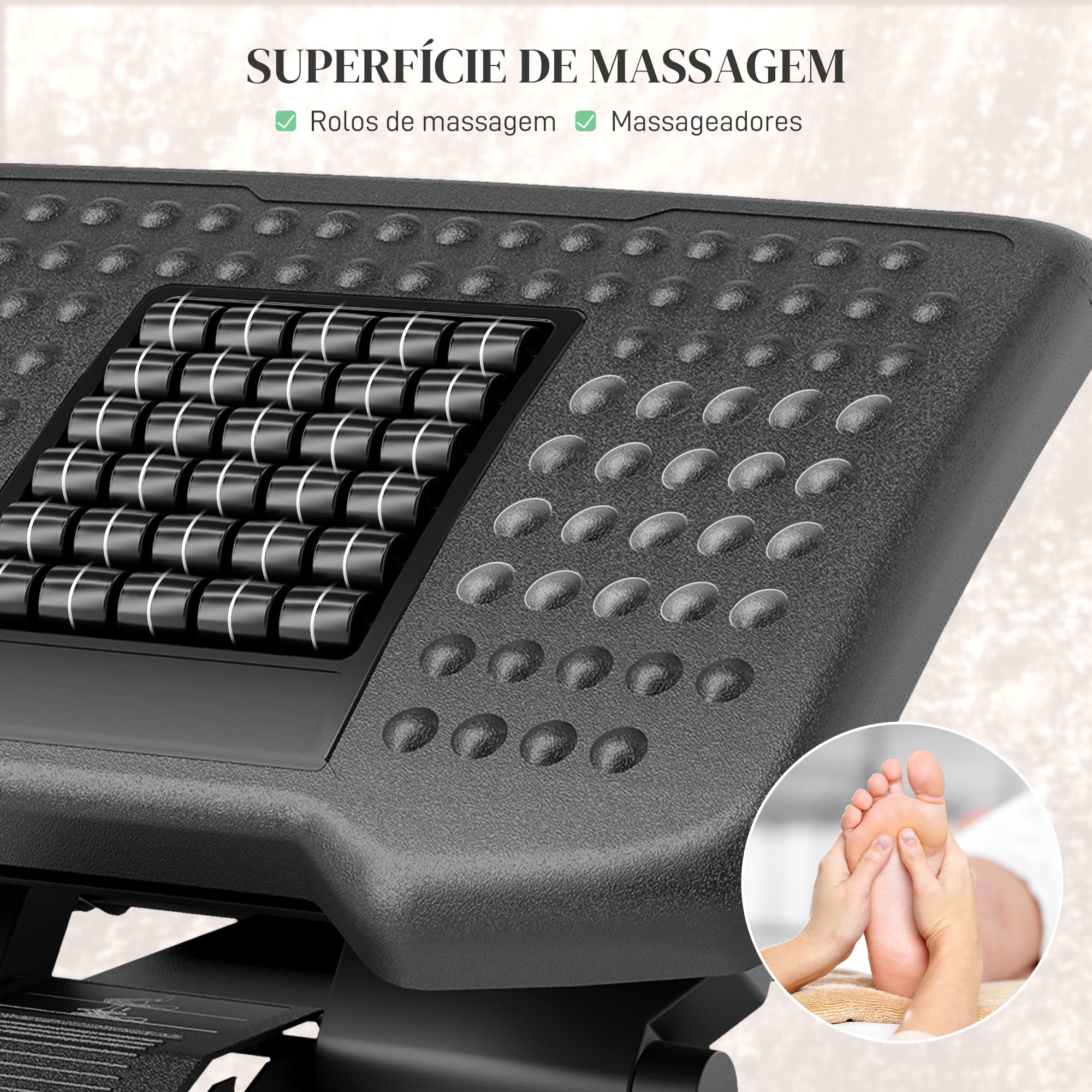 Apoio para Pés com Massagem e Altura Ajustável - Preto 46x35x11/13,5/17 cm