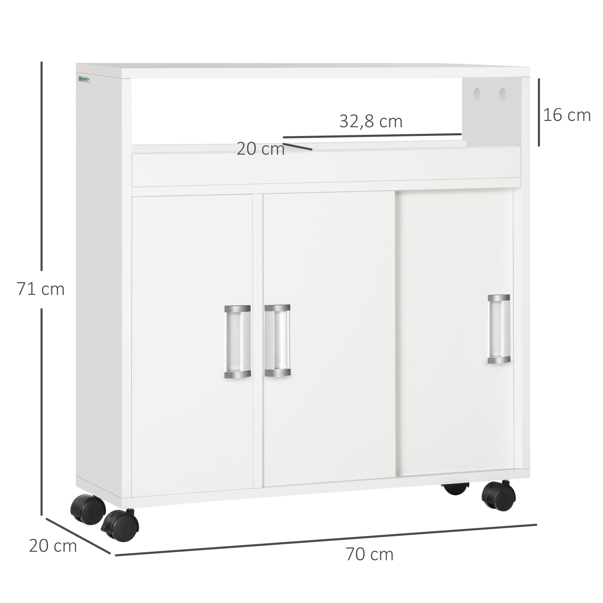 Armário Casa de Banho 70x20x71cm Branco com 2 Prateleiras Abertas e 3 Portas