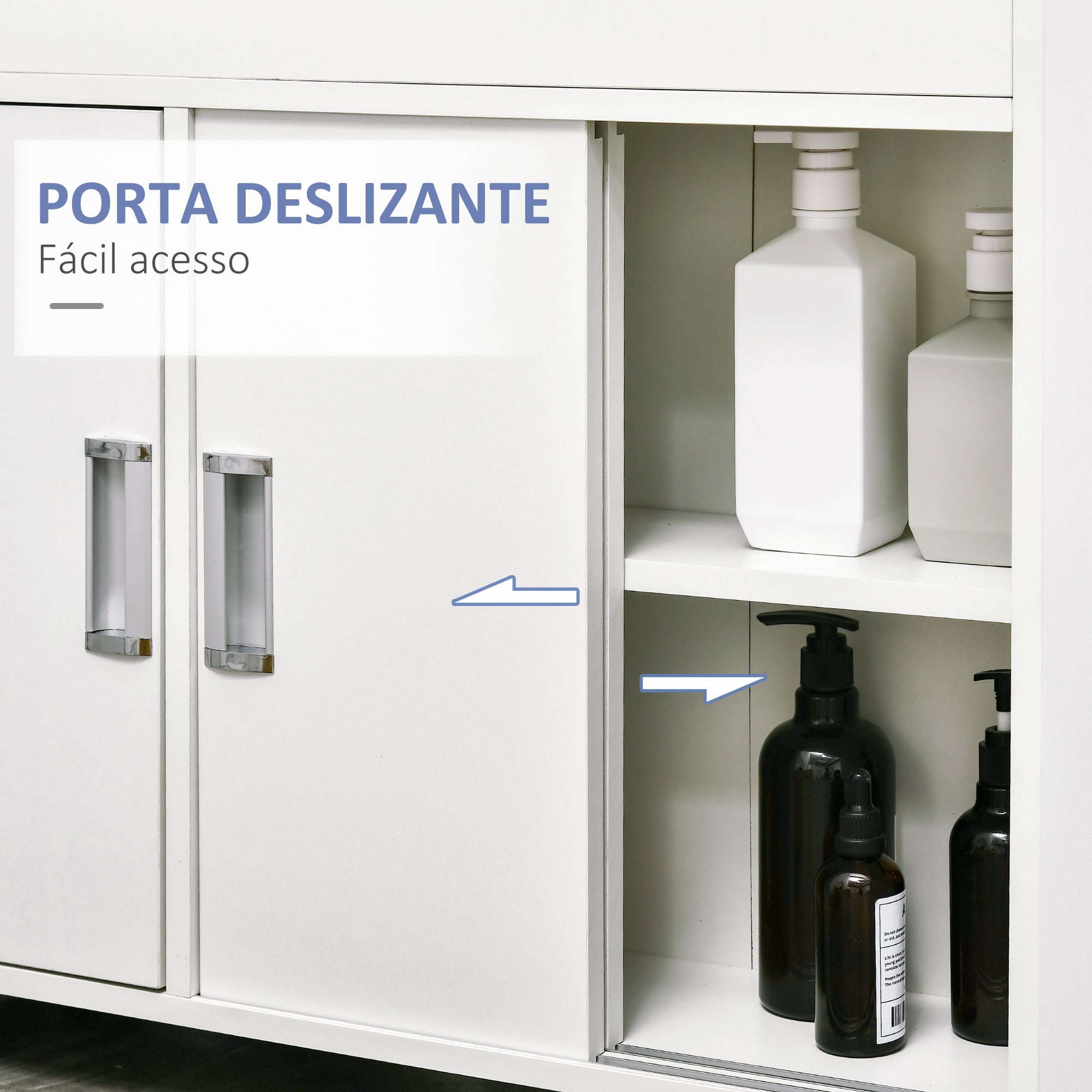 Armário Casa de Banho 70x20x71cm Branco com 2 Prateleiras Abertas e 3 Portas