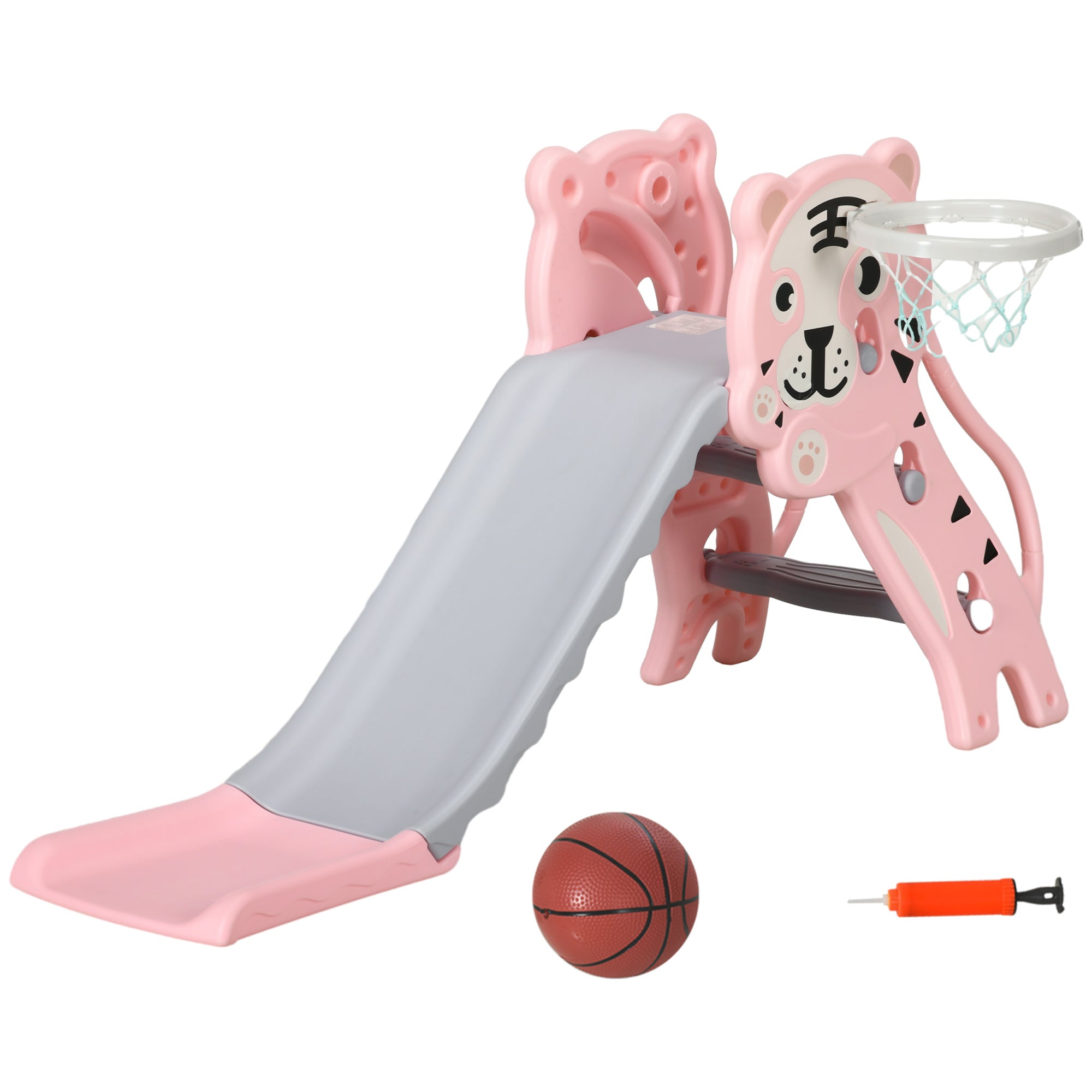 Escorrega para Crianças 2 em 1 com Cesta de Basquetebol - 133x60x70 cm - Rosa