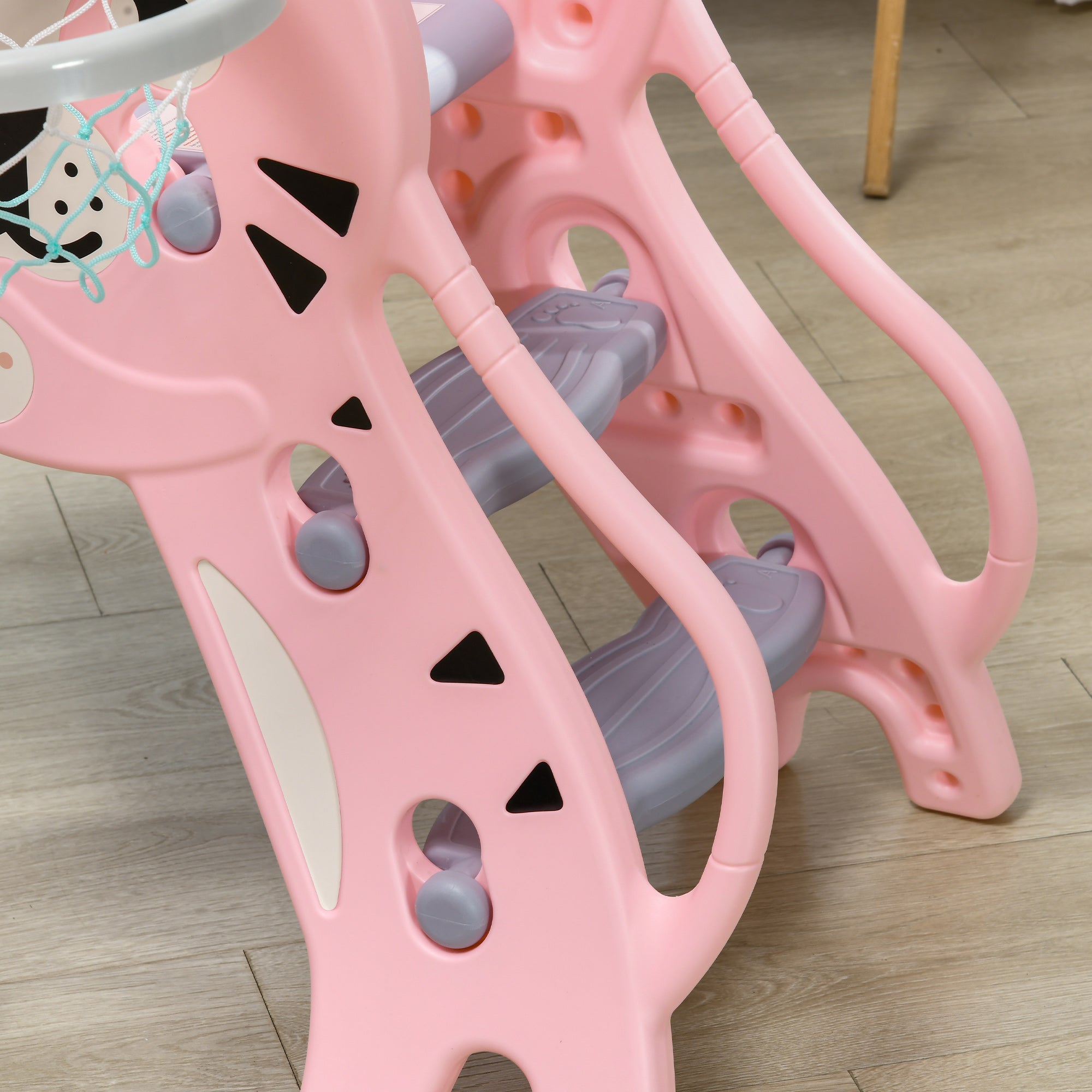 Escorrega para Crianças 2 em 1 com Cesta de Basquetebol - 133x60x70 cm - Rosa