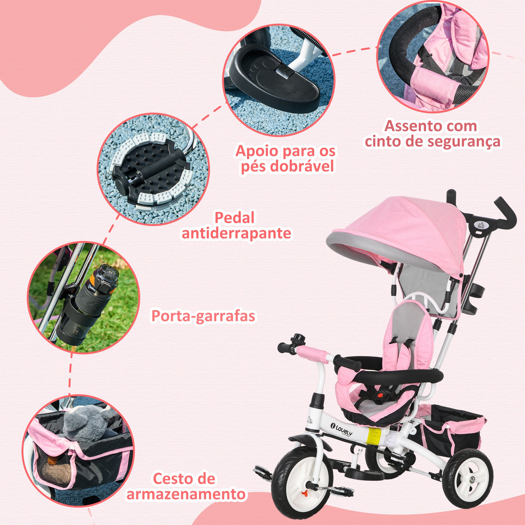 Triciclo Evolutivo 2 em 1 Rosa 95x50x106 cm