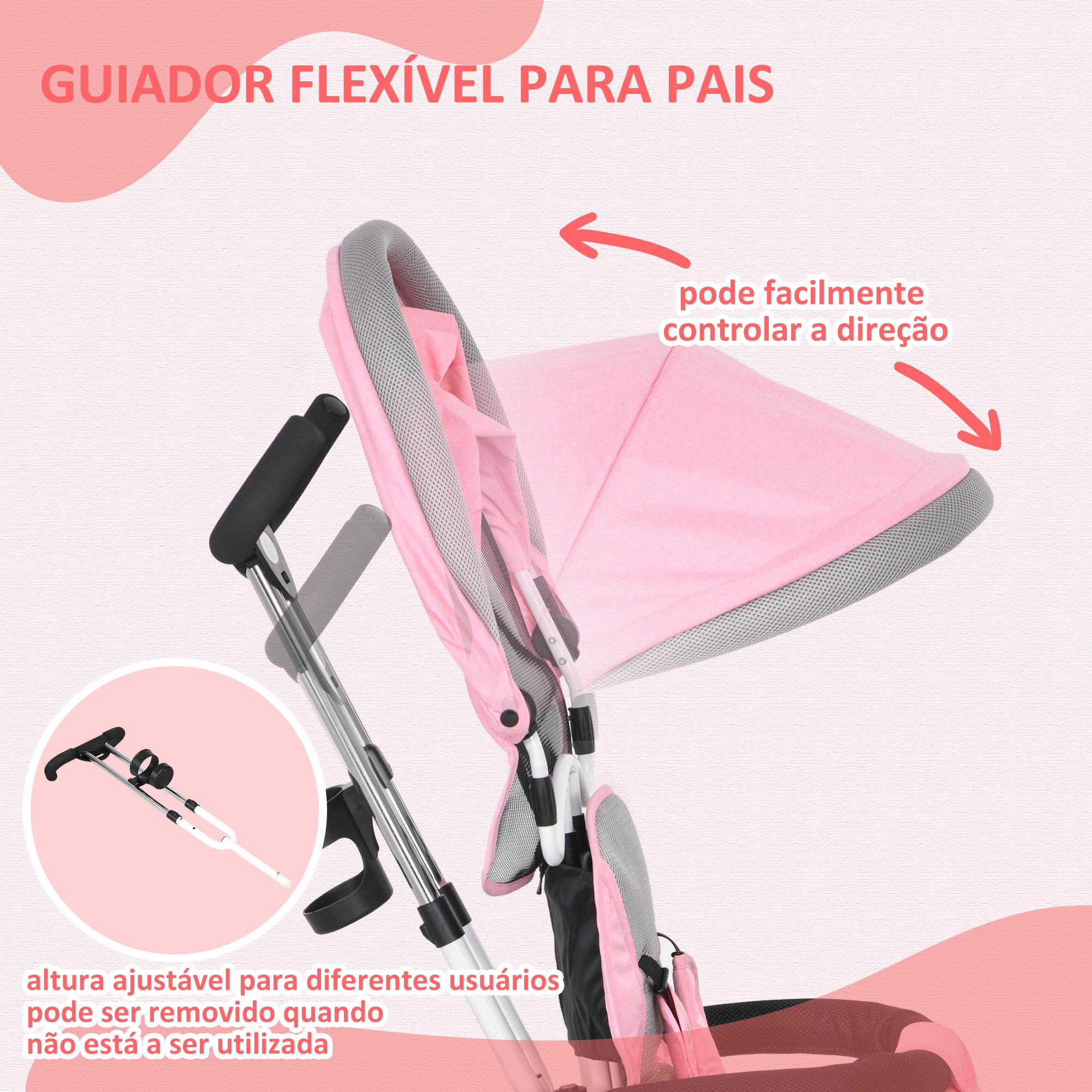 Triciclo Evolutivo 2 em 1 Rosa 95x50x106 cm