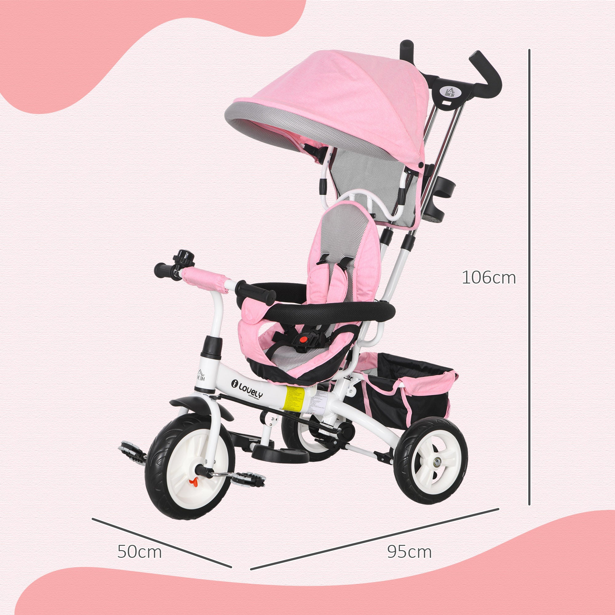 Triciclo Evolutivo 2 em 1 Rosa 95x50x106 cm