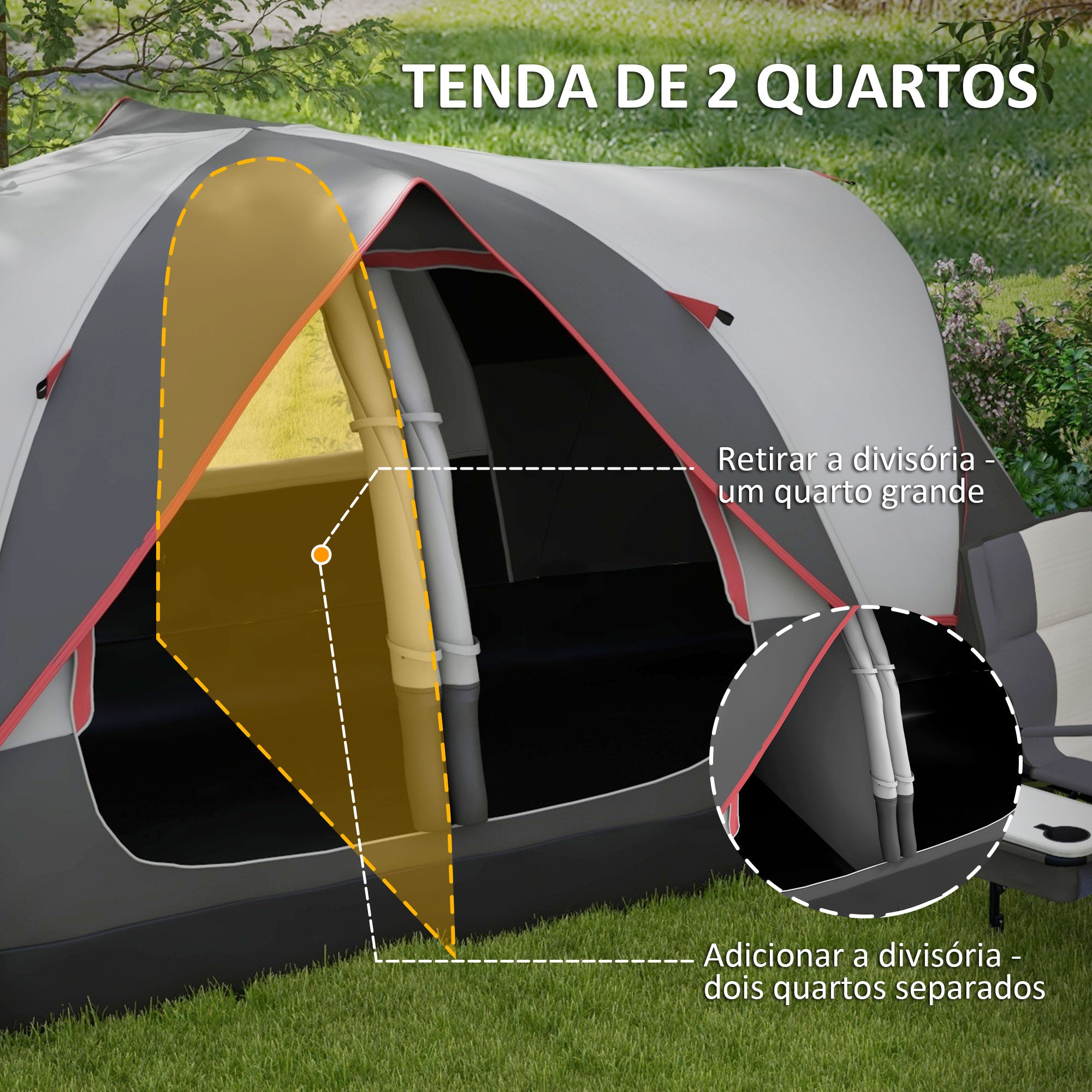 Tenda de Campismo Familiar para 4-5 Pessoas 450x215x180 cm Cinzento