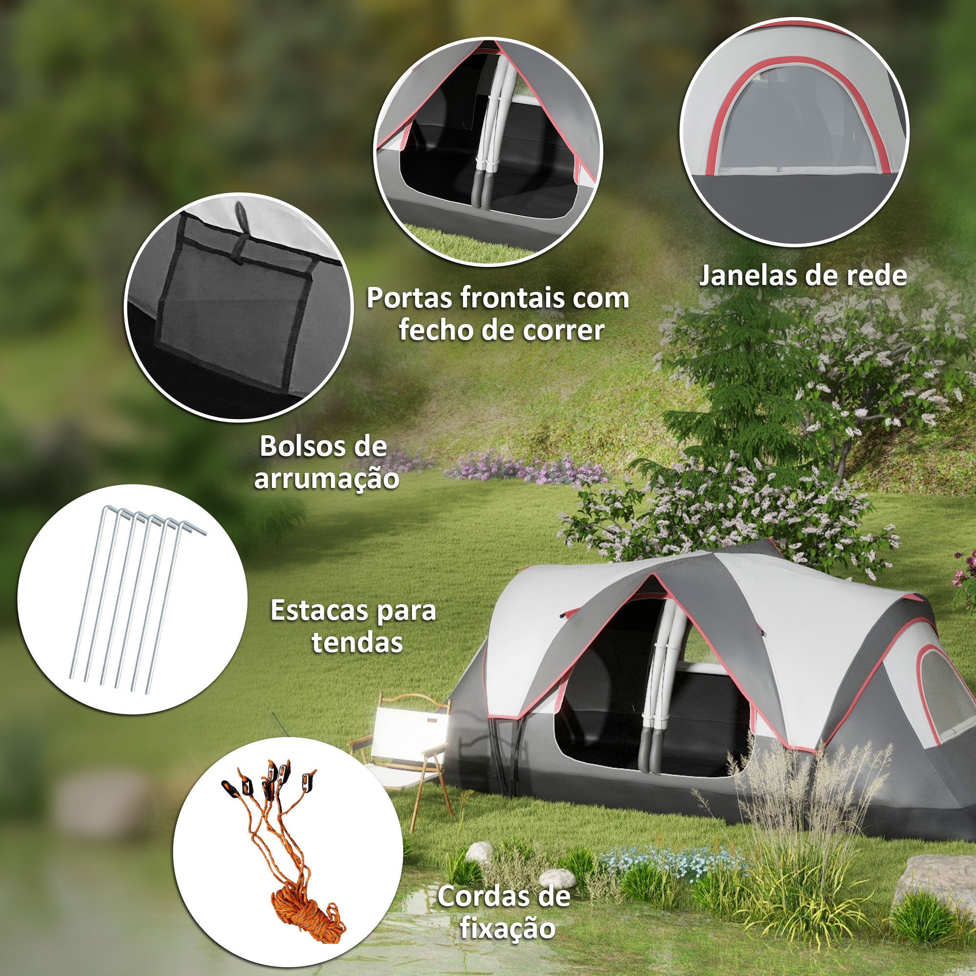 Tenda de Campismo Familiar para 4-5 Pessoas 450x215x180 cm Cinzento