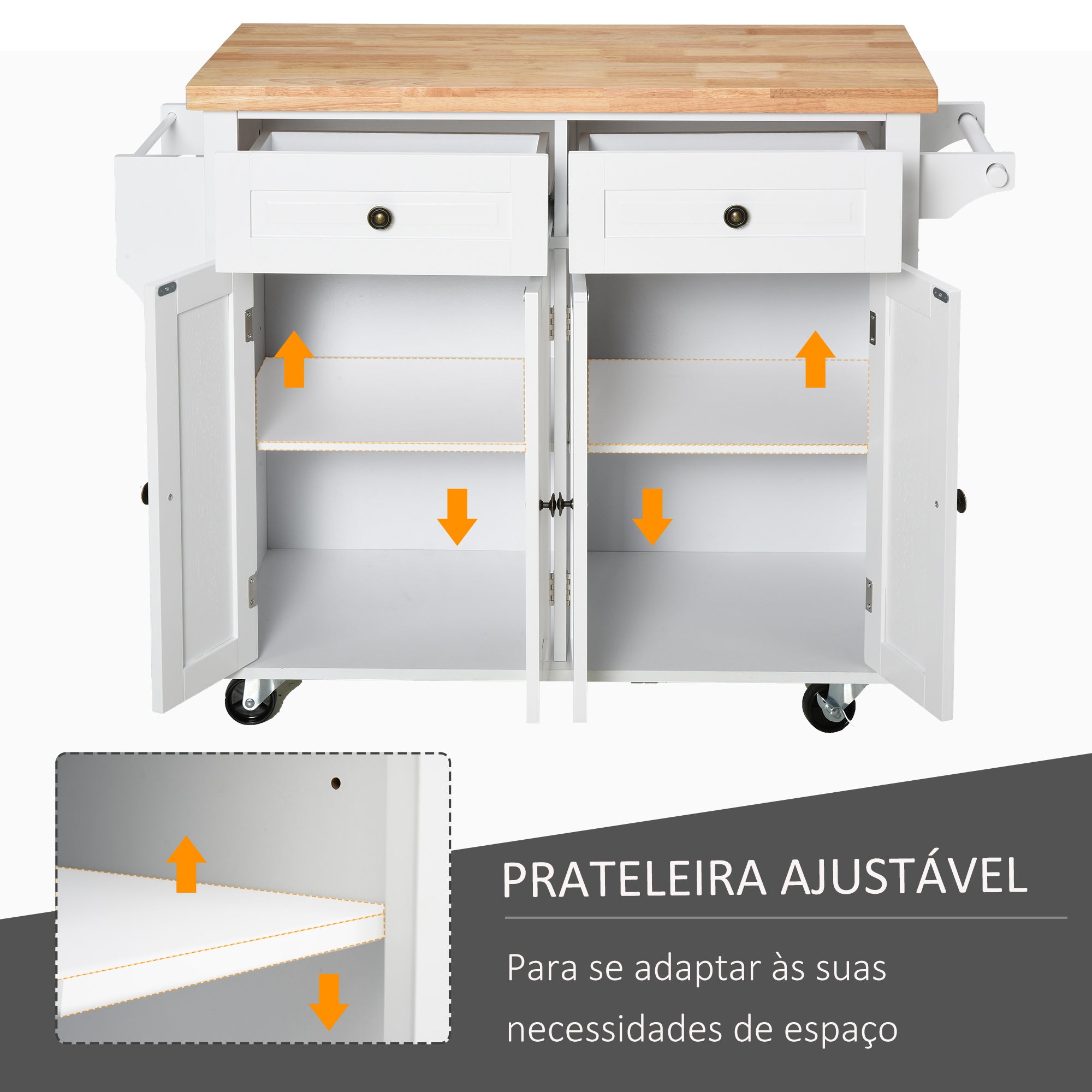 Ilha de Cozinha Portátil 111x44.5x82.5 cm - Branco